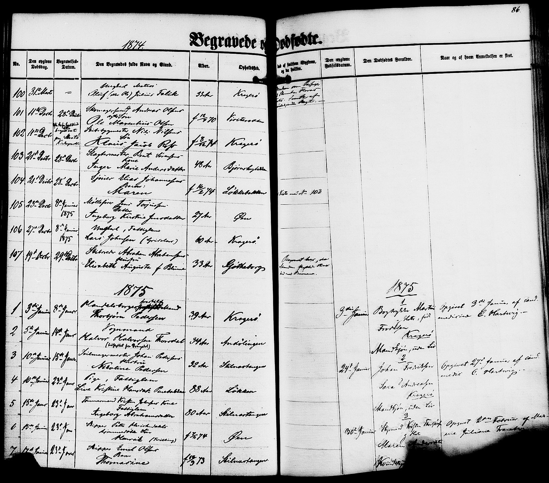 Kragerø kirkebøker, AV/SAKO-A-278/F/Fa/L0010: Parish register (official) no. 10, 1861-1885, p. 86