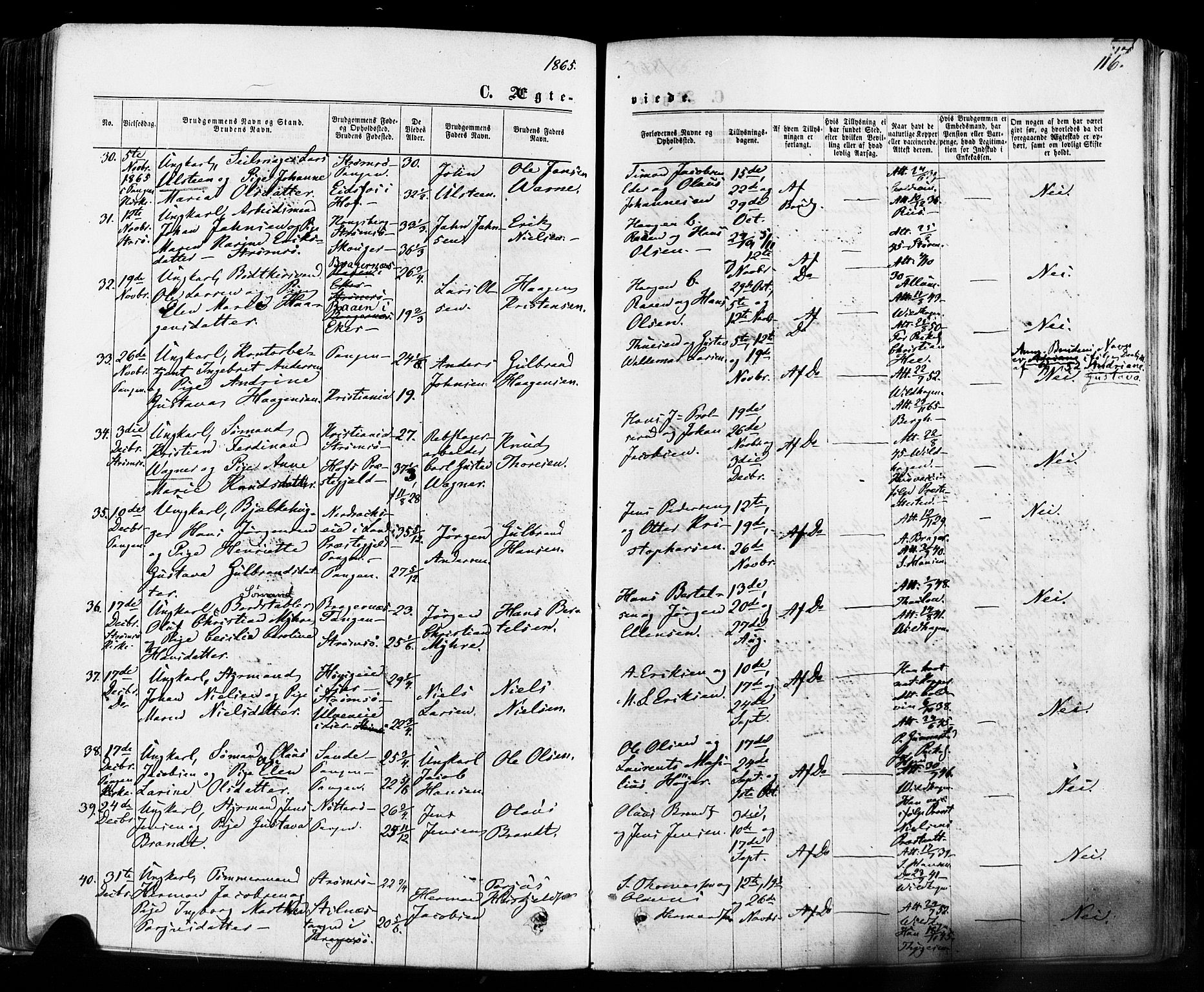 Strømsø kirkebøker, AV/SAKO-A-246/F/Fa/L0018: Parish register (official) no. I 18, 1865-1878, p. 116