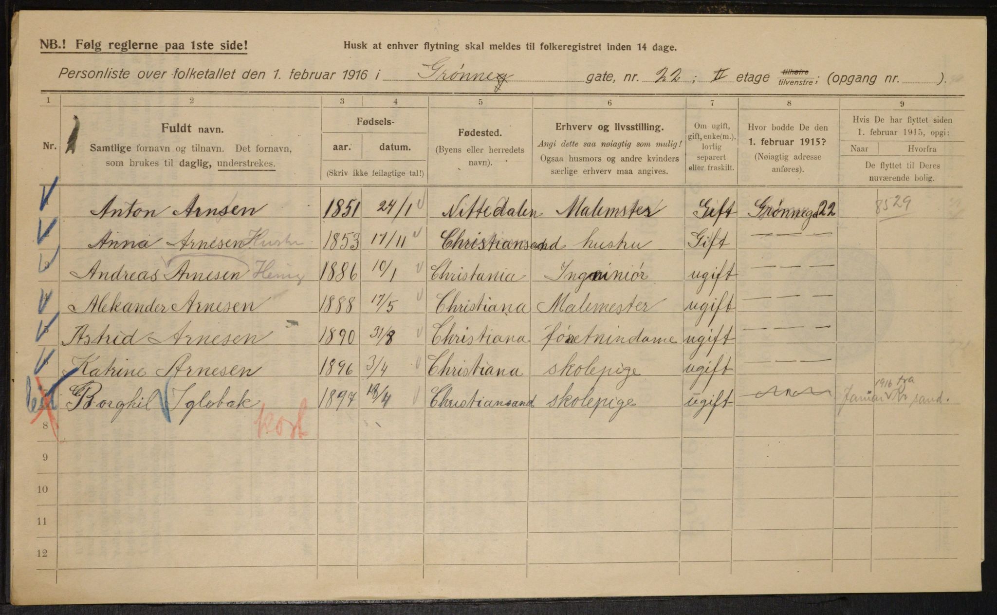 OBA, Municipal Census 1916 for Kristiania, 1916, p. 32966