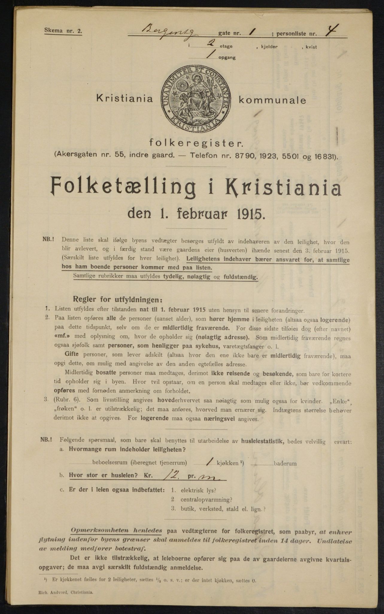 OBA, Municipal Census 1915 for Kristiania, 1915, p. 3761