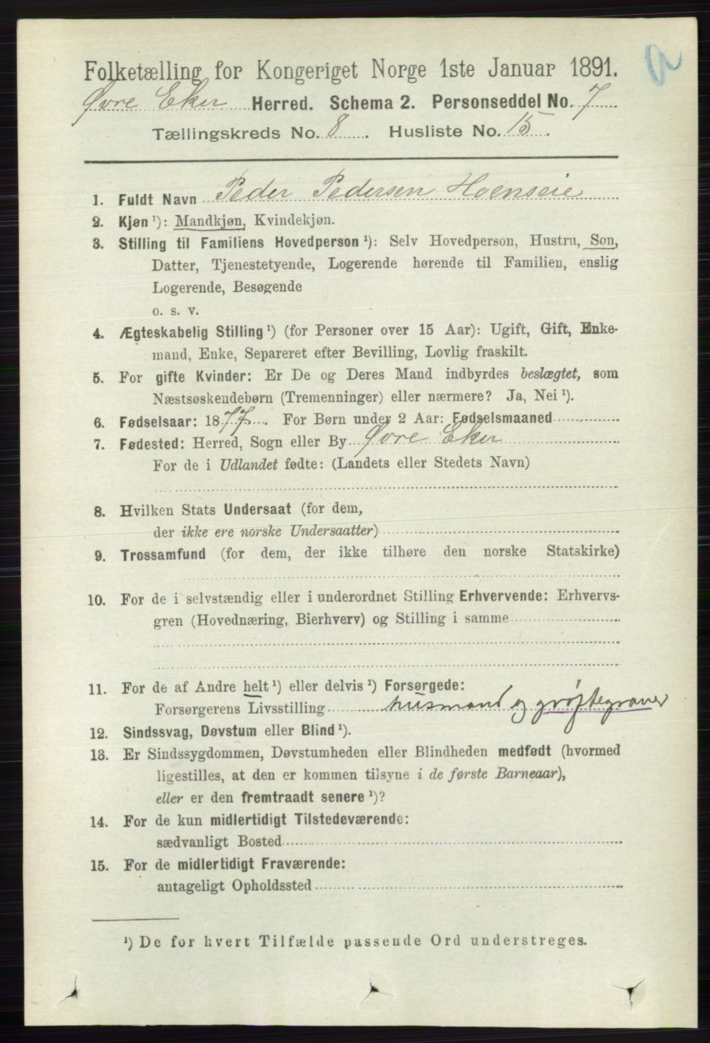 RA, 1891 census for 0624 Øvre Eiker, 1891, p. 3303