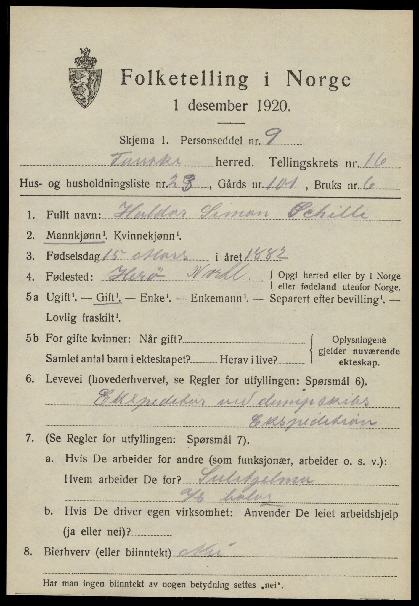 SAT, 1920 census for Fauske, 1920, p. 10086