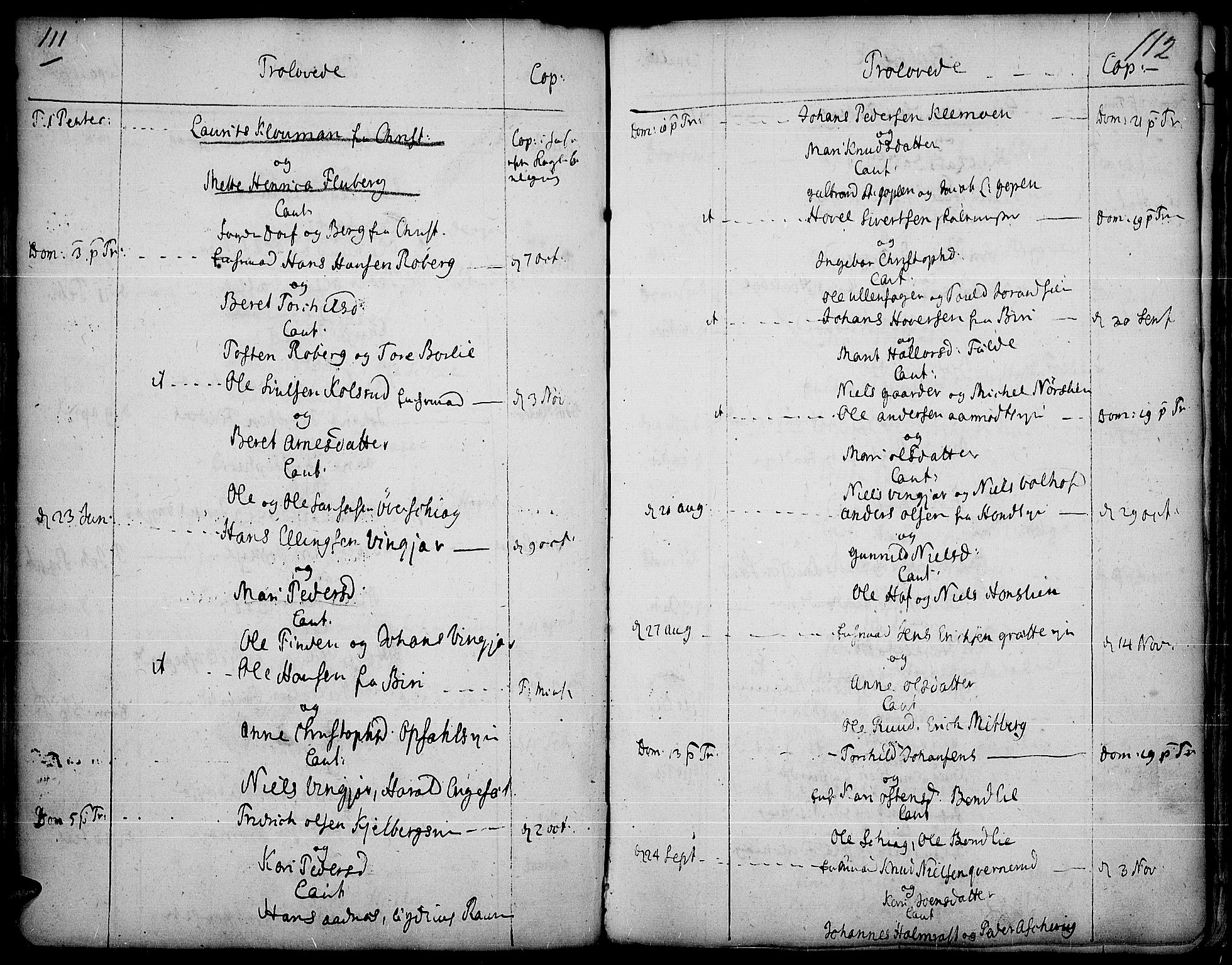 Land prestekontor, AV/SAH-PREST-120/H/Ha/Haa/L0003: Parish register (official) no. 3, 1733-1764, p. 111-112