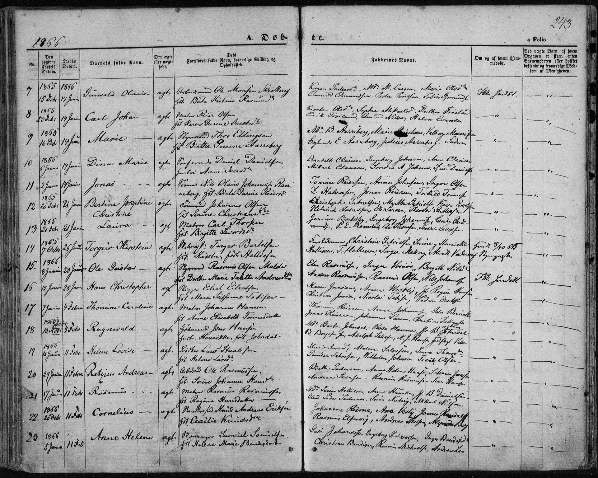 Domkirken sokneprestkontor, SAST/A-101812/001/30/30BA/L0017: Parish register (official) no. A 16, 1855-1867, p. 243