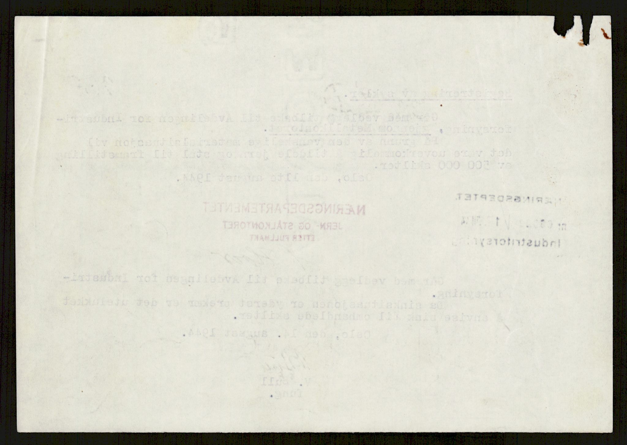 Direktoratet for industriforsyning, Sekretariatet, AV/RA-S-4153/D/Df/L0055: 9. Metallkontoret, 1940-1945, p. 254