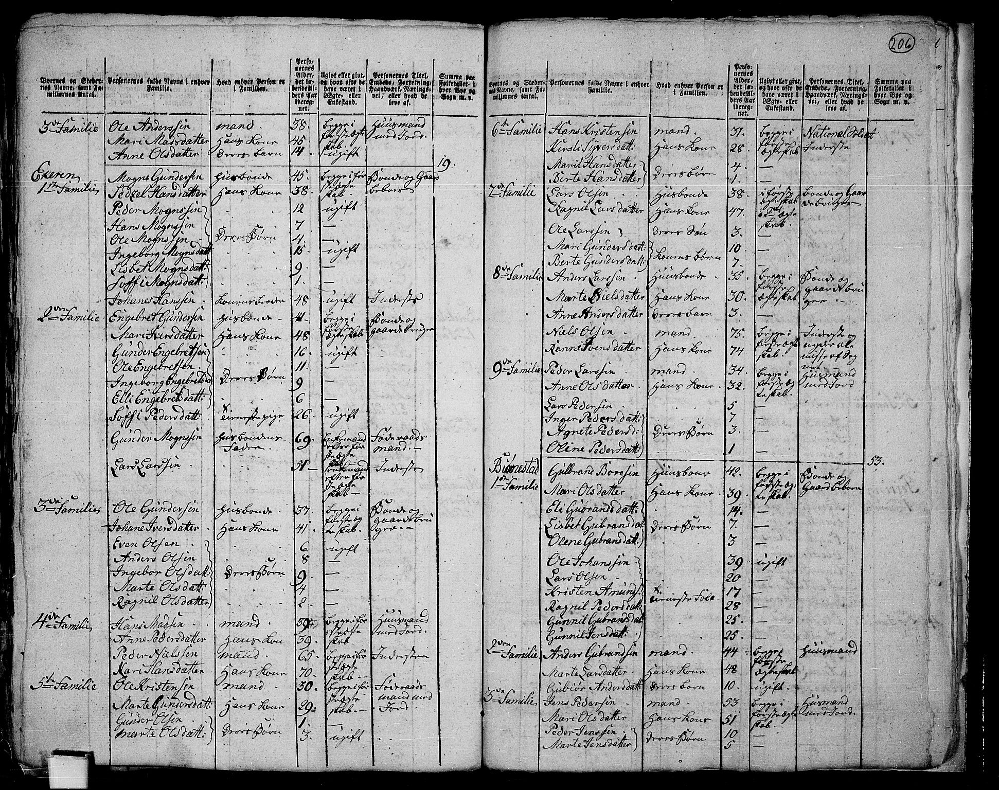 RA, 1801 census for 0525P Biri, 1801, p. 205b-206a