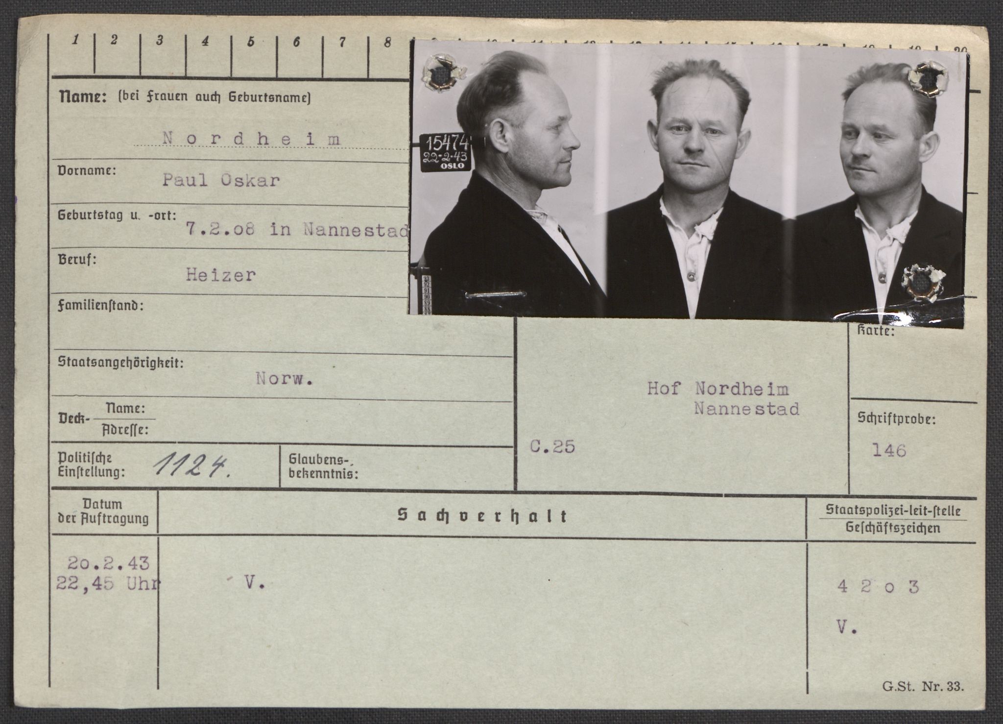 Befehlshaber der Sicherheitspolizei und des SD, RA/RAFA-5969/E/Ea/Eaa/L0007: Register over norske fanger i Møllergata 19: Lundb-N, 1940-1945, p. 1334