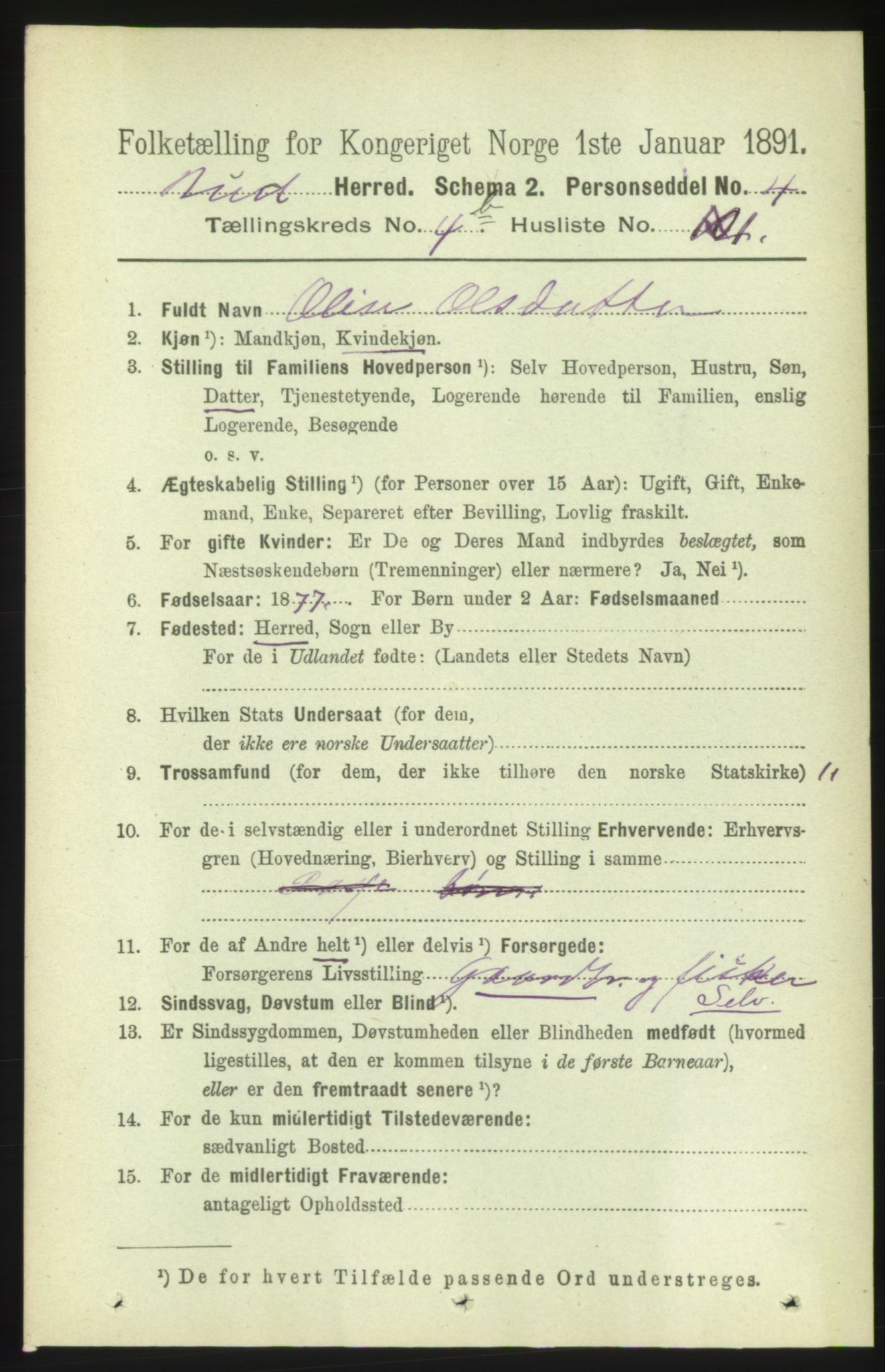 RA, 1891 census for 1549 Bud, 1891, p. 2809