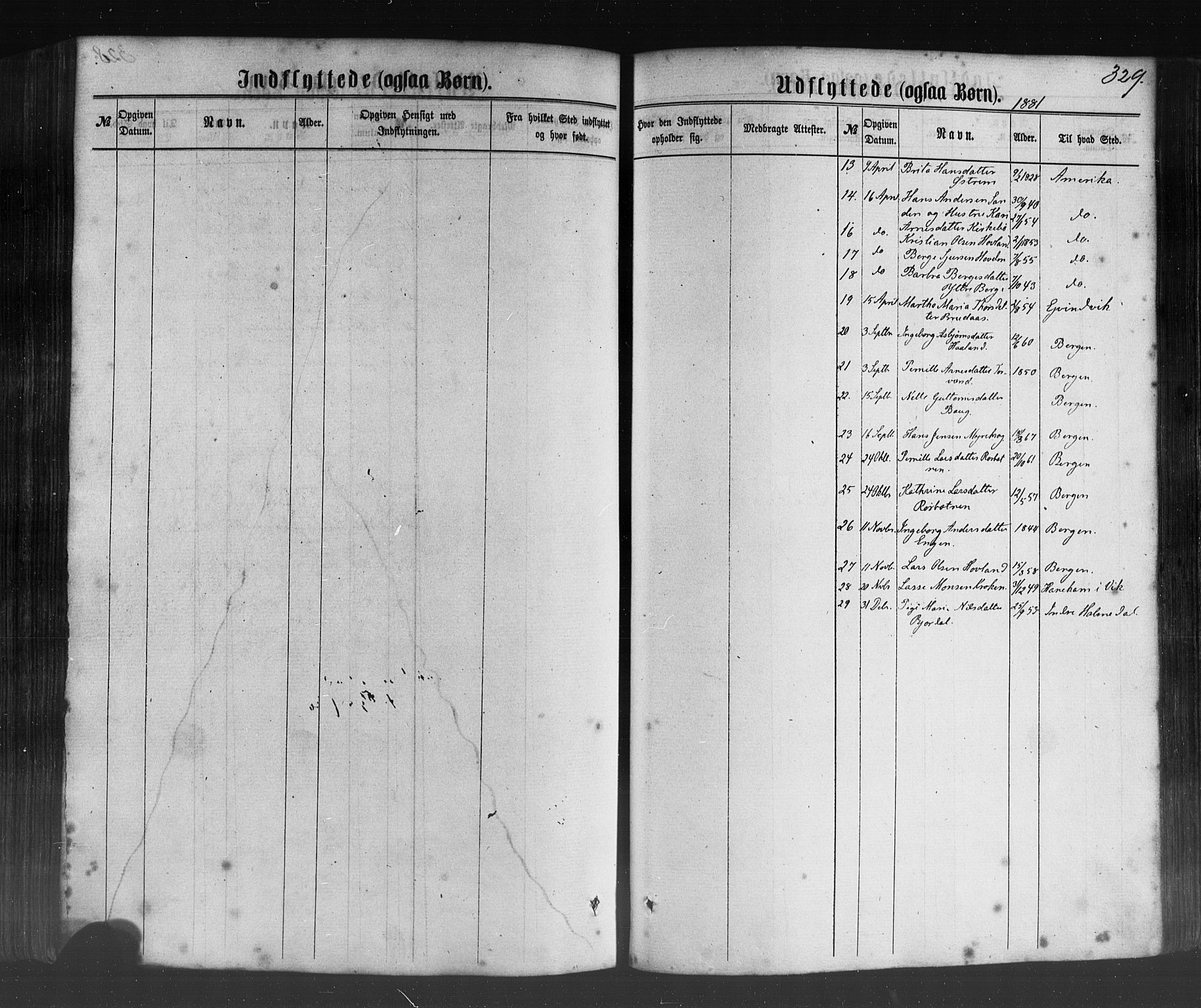 Lavik sokneprestembete, SAB/A-80901: Parish register (official) no. A 4, 1864-1881, p. 329