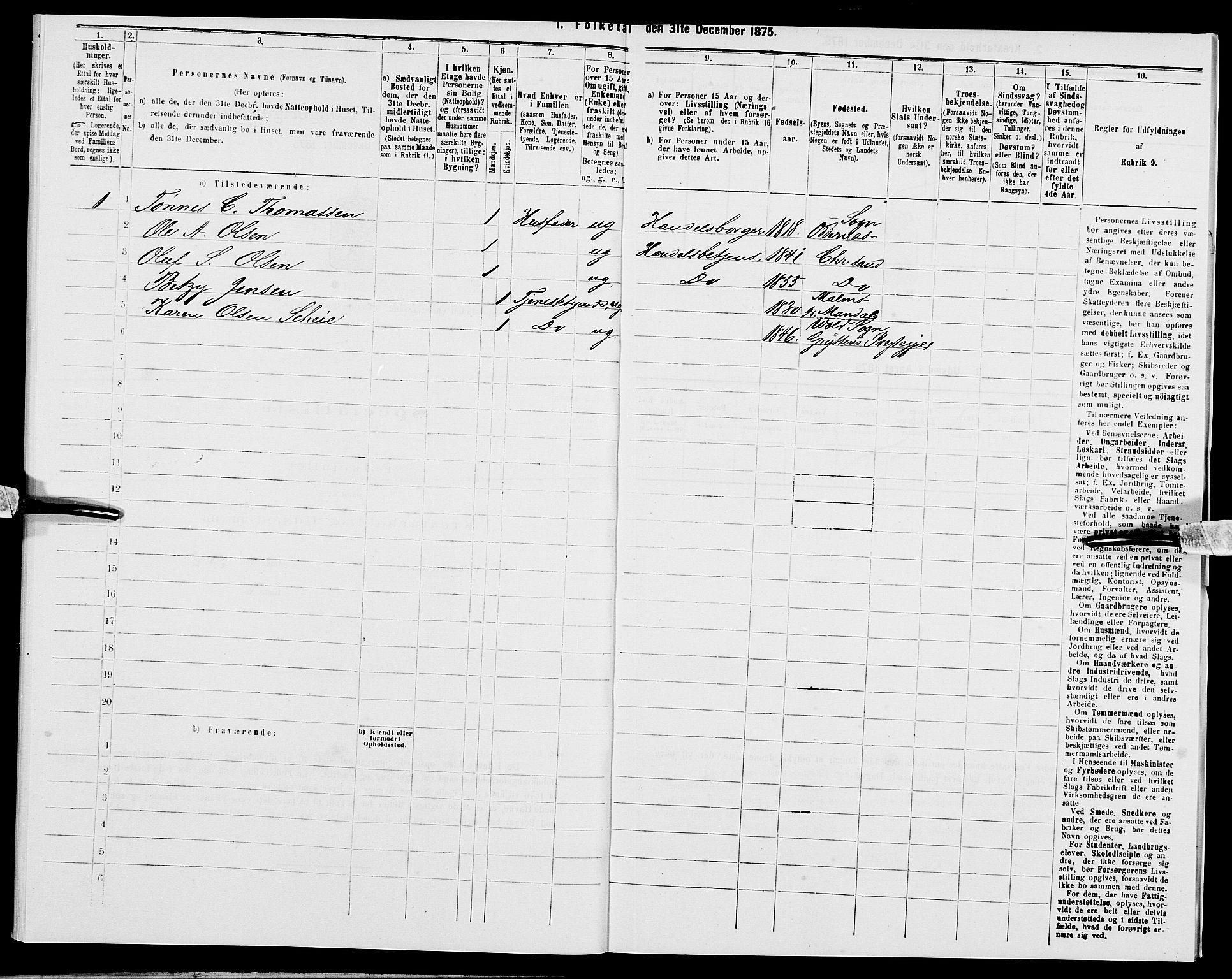 SAK, 1875 census for 1001P Kristiansand, 1875, p. 912