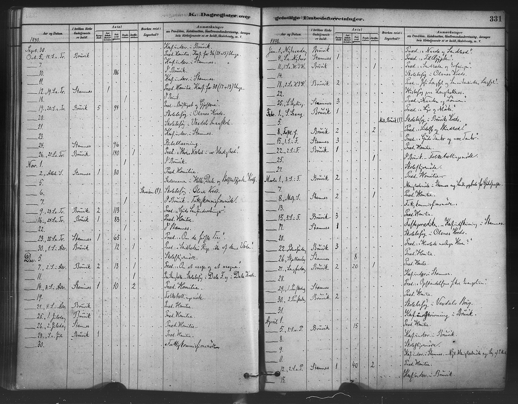 Bruvik Sokneprestembete, SAB/A-74701/H/Haa: Parish register (official) no. B 1, 1878-1904, p. 331