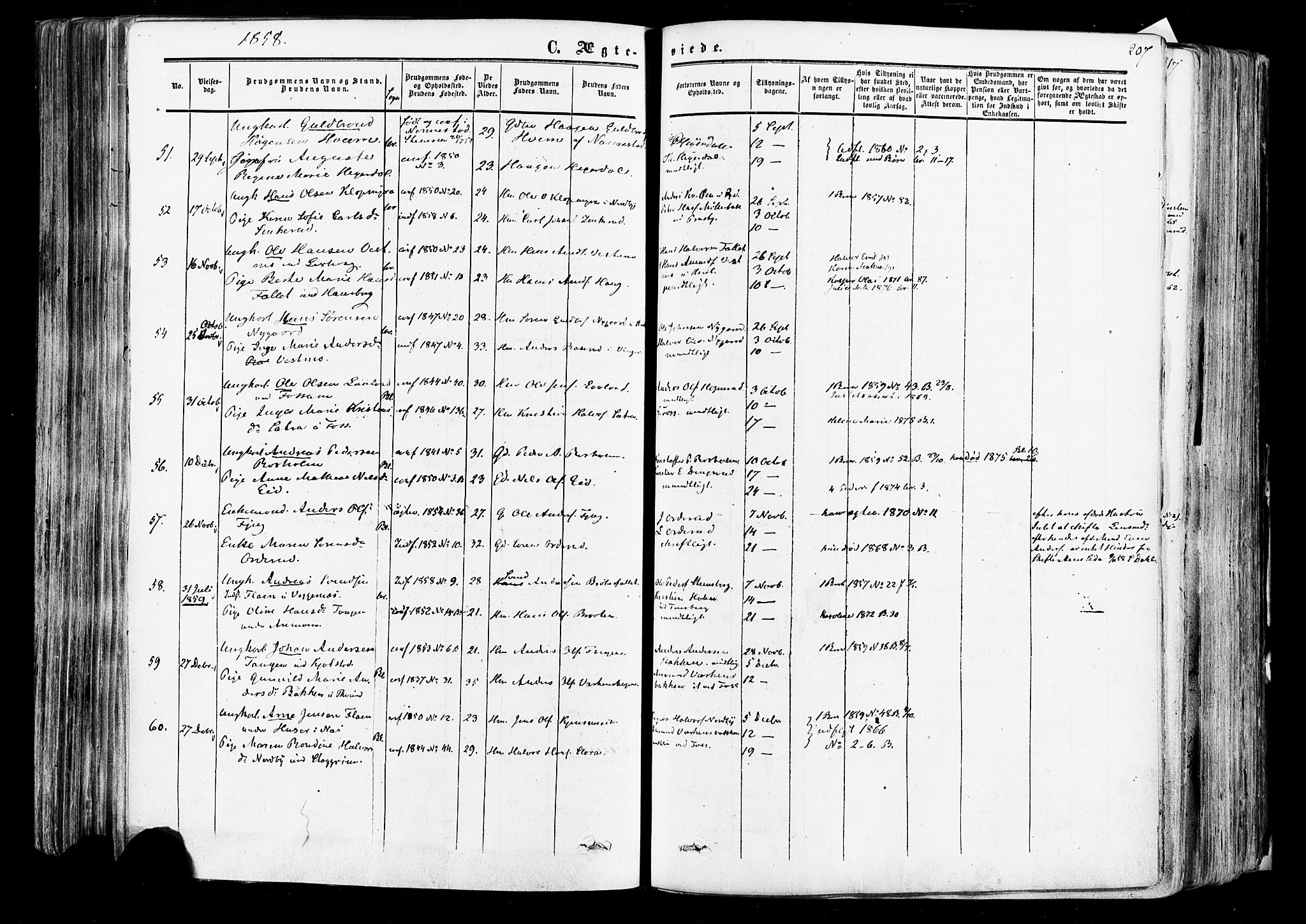 Aurskog prestekontor Kirkebøker, SAO/A-10304a/F/Fa/L0007: Parish register (official) no. I 7, 1854-1877, p. 207