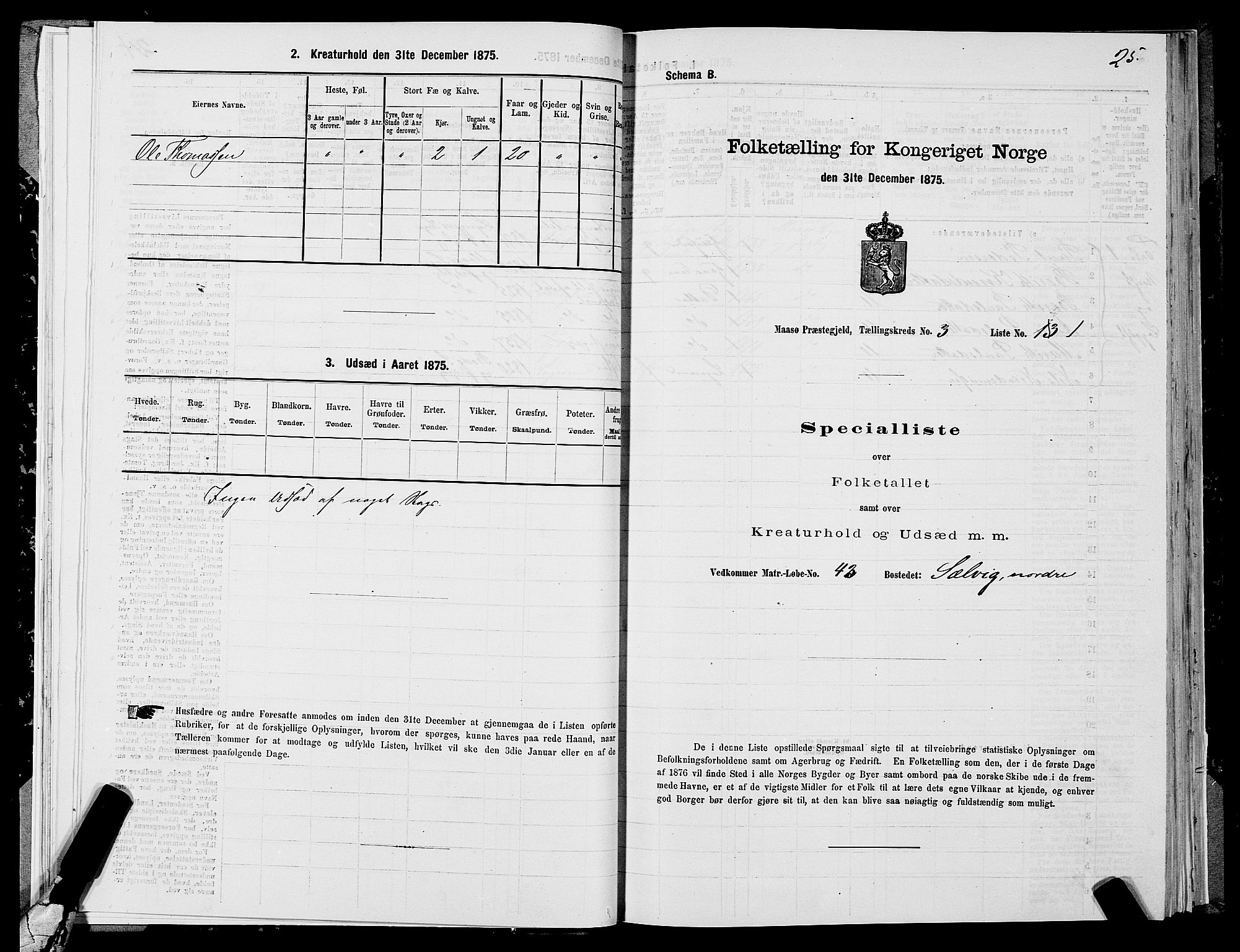 SATØ, 1875 census for 2018P Måsøy, 1875, p. 1025