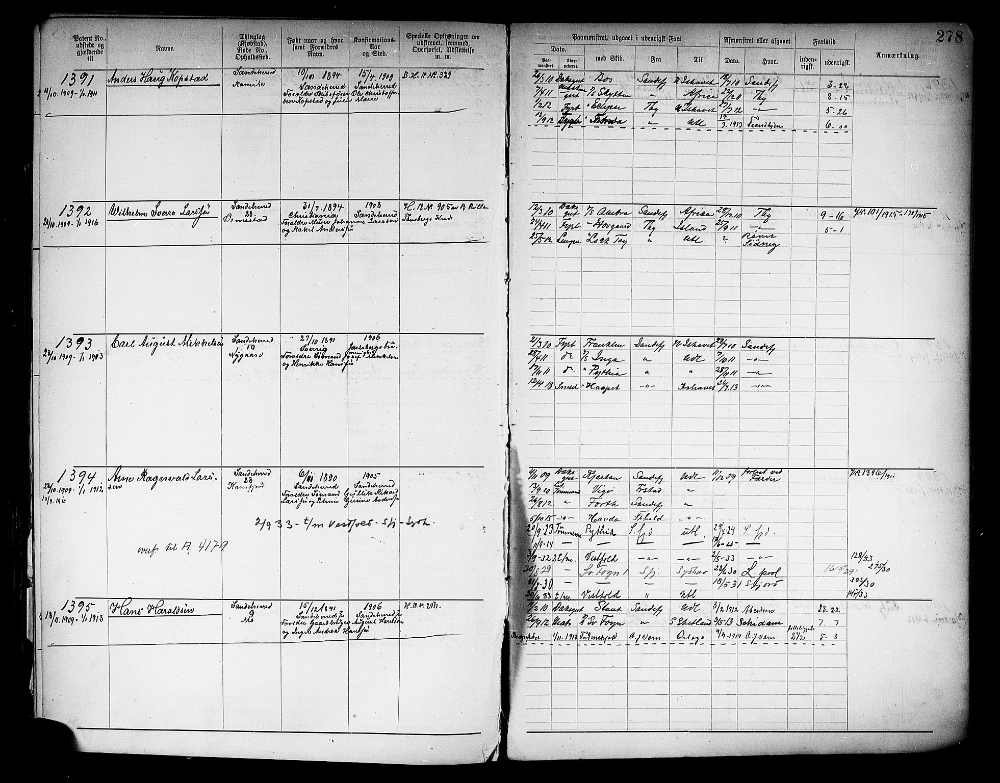 Sandefjord innrulleringskontor, AV/SAKO-A-788/F/Fa/L0005: Annotasjonsrulle, 1894-1911, p. 282