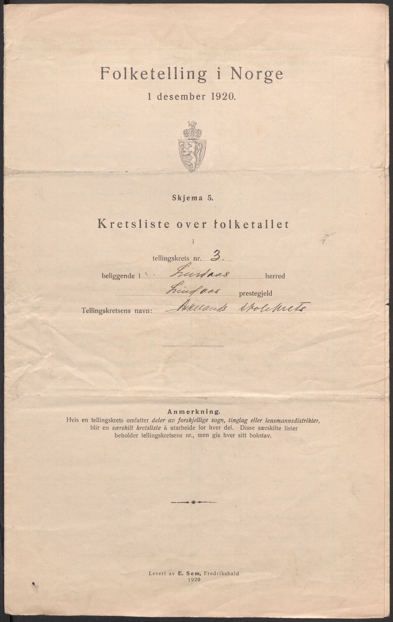 SAB, 1920 census for Lindås, 1920, p. 11