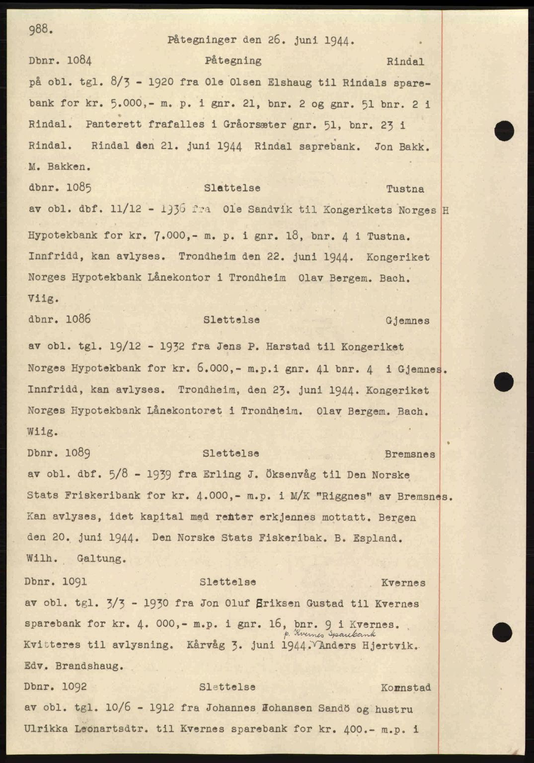 Nordmøre sorenskriveri, AV/SAT-A-4132/1/2/2Ca: Mortgage book no. C81, 1940-1945, Diary no: : 1084/1944