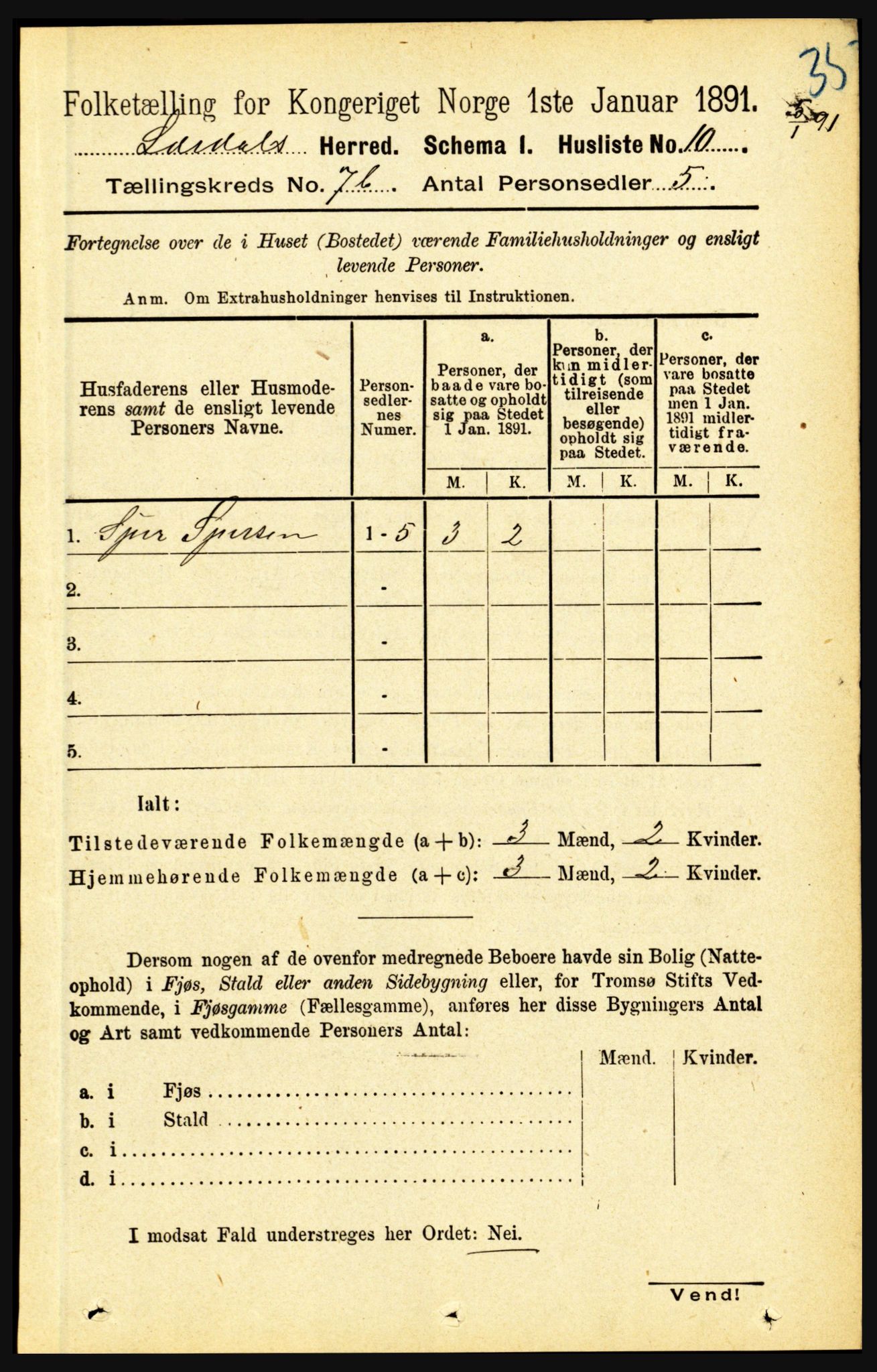 RA, 1891 census for 1422 Lærdal, 1891, p. 1116