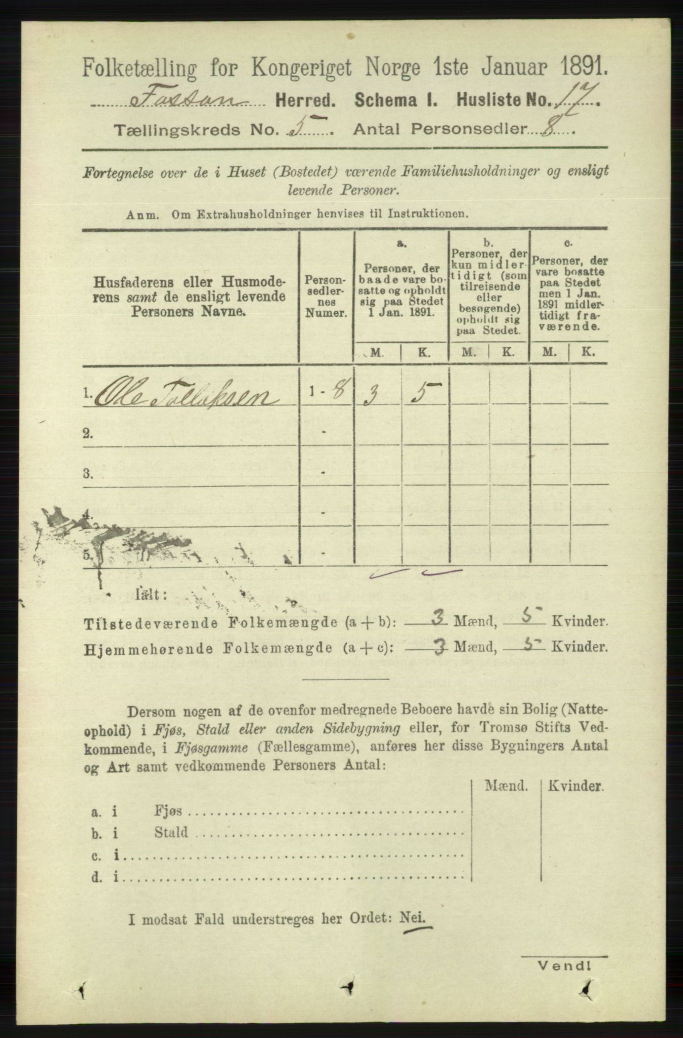 RA, 1891 census for 1129 Forsand, 1891, p. 750