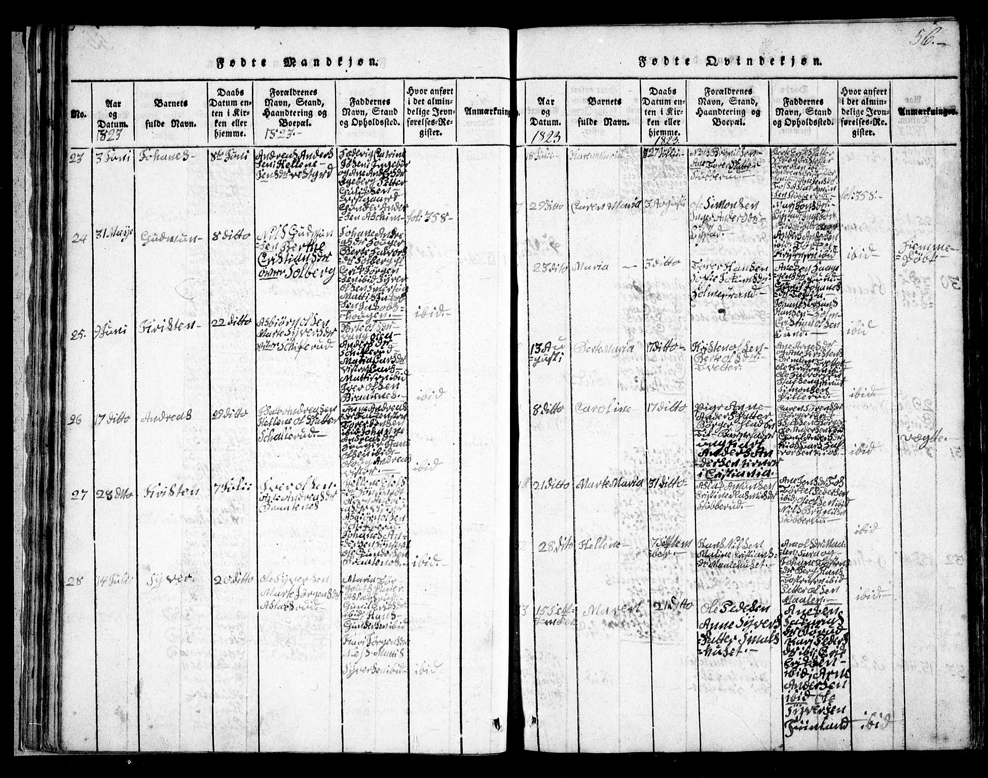 Skiptvet prestekontor Kirkebøker, AV/SAO-A-20009/G/Ga/L0001: Parish register (copy) no. 1, 1815-1838, p. 56