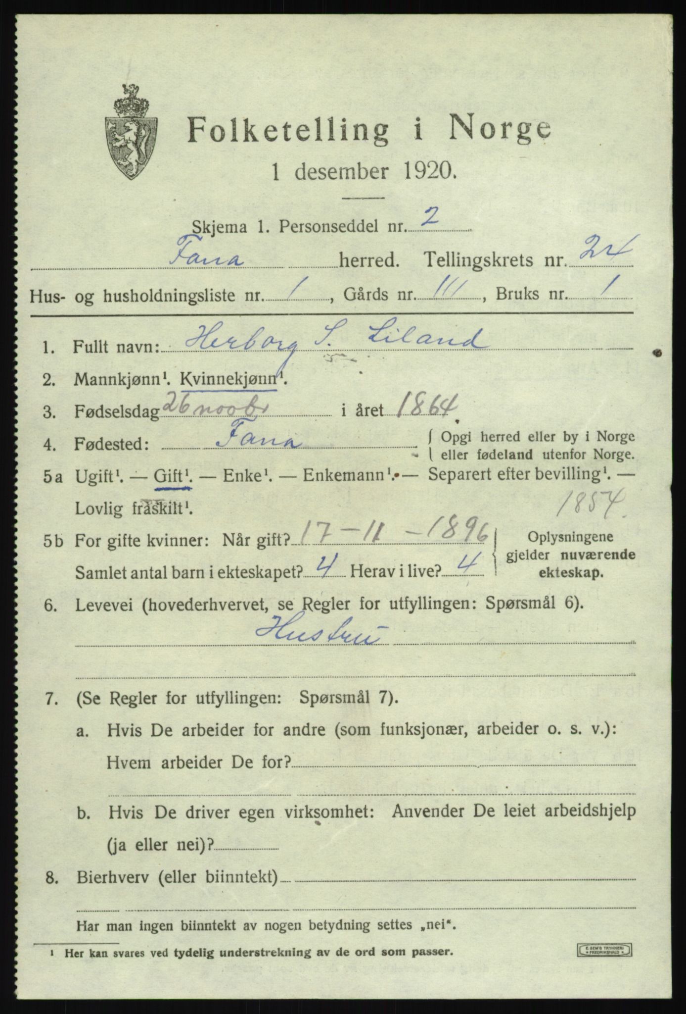 SAB, 1920 census for Fana, 1920, p. 27183