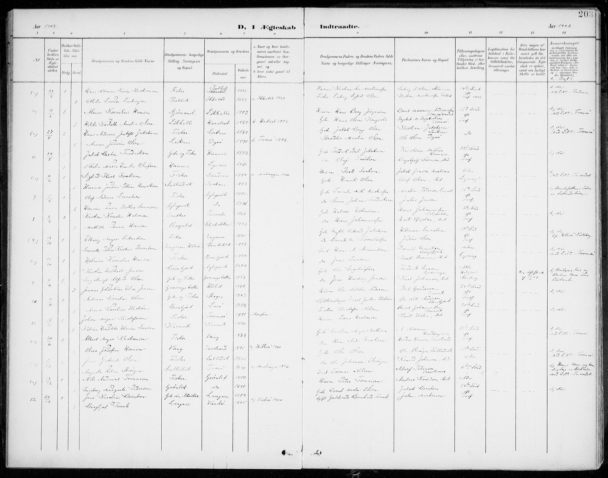 Lenvik sokneprestembete, SATØ/S-1310/H/Ha/Haa/L0014kirke: Parish register (official) no. 14, 1899-1909, p. 203