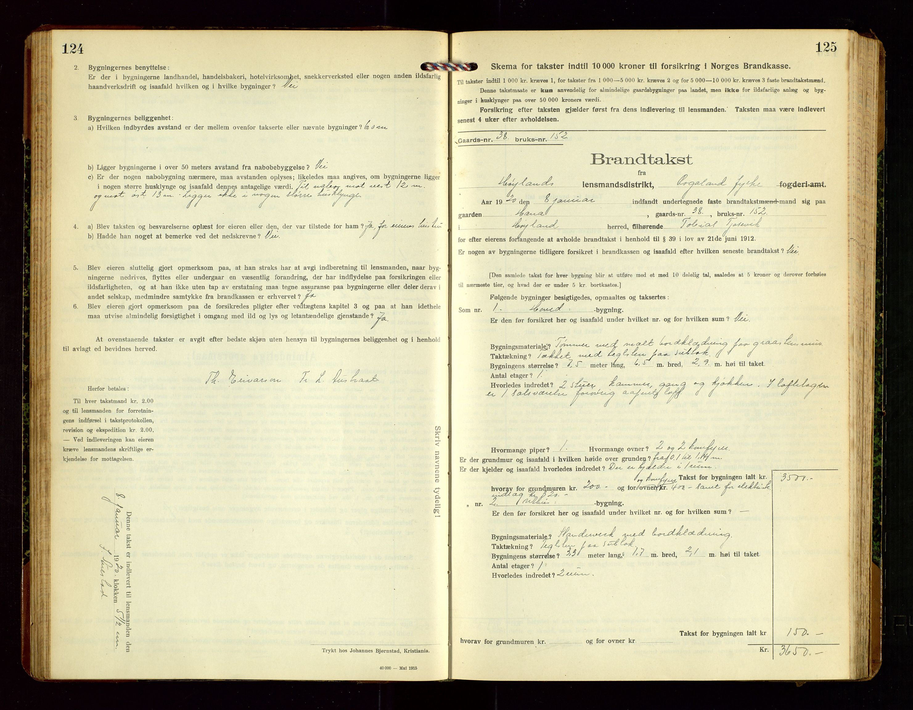 Høyland/Sandnes lensmannskontor, AV/SAST-A-100166/Gob/L0003: "Brandtakstprotokol", 1918-1924, p. 124-125