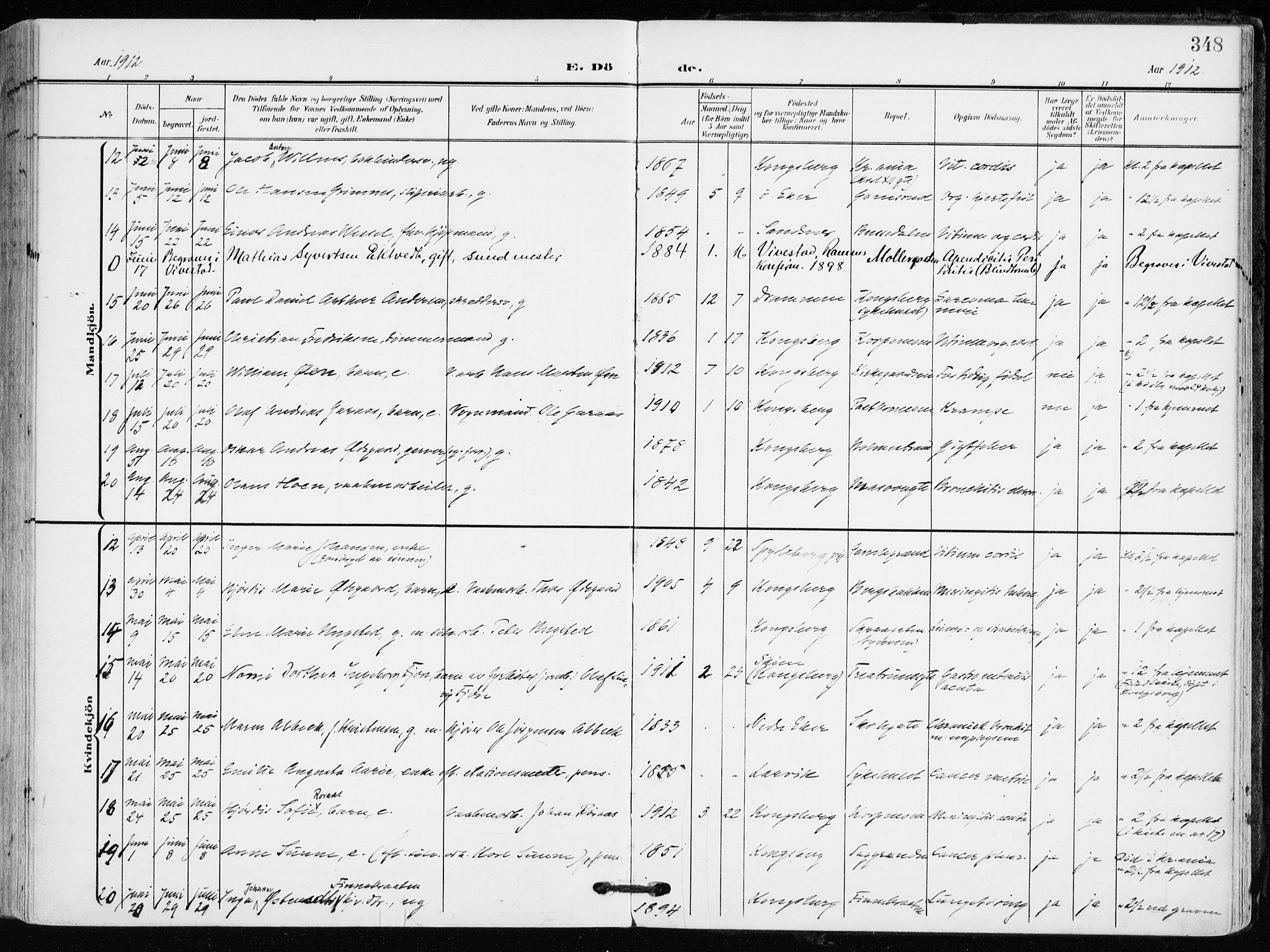 Kongsberg kirkebøker, AV/SAKO-A-22/F/Fb/L0004: Parish register (official) no. II 4, 1906-1918, p. 348