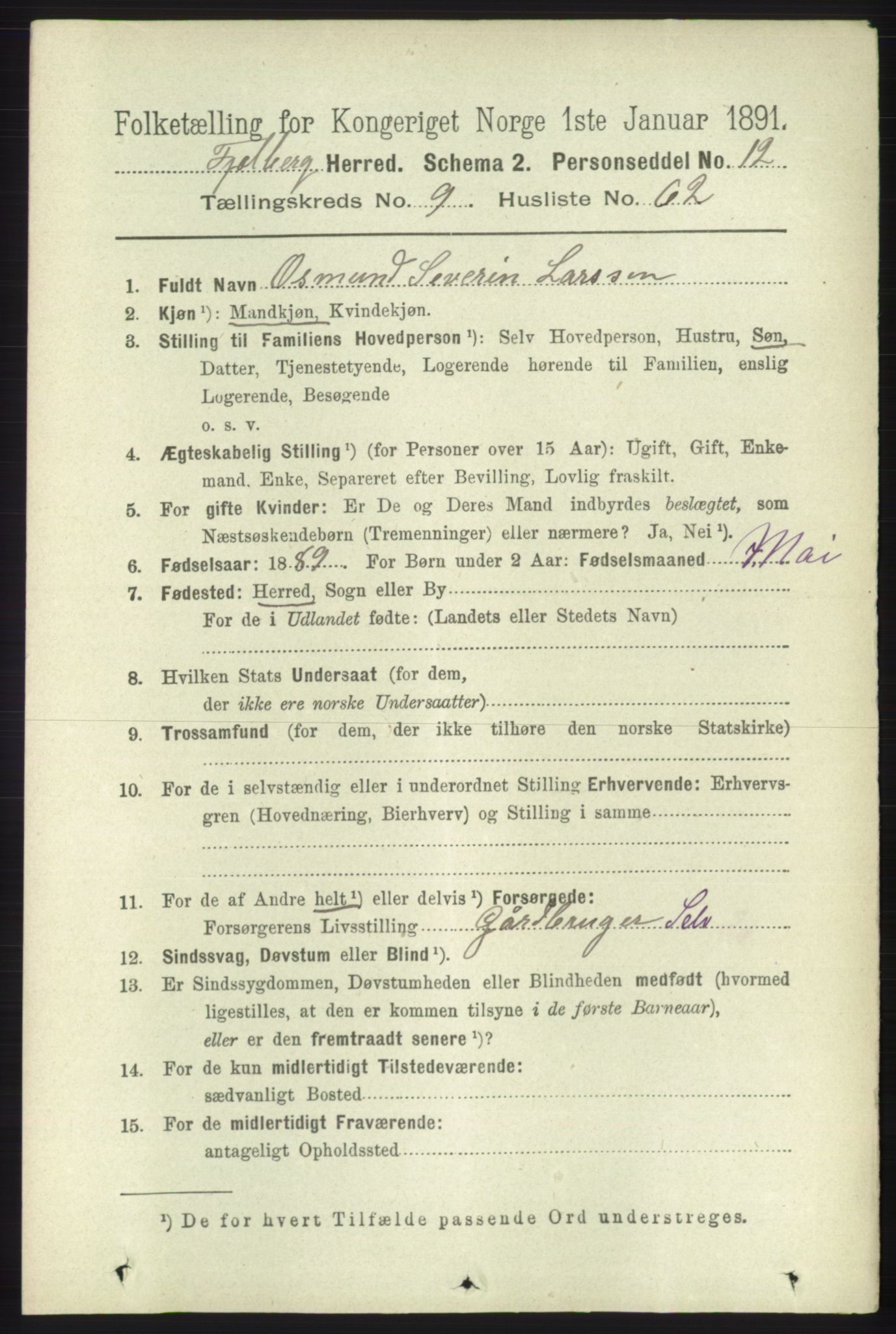 RA, 1891 census for 1213 Fjelberg, 1891, p. 3731