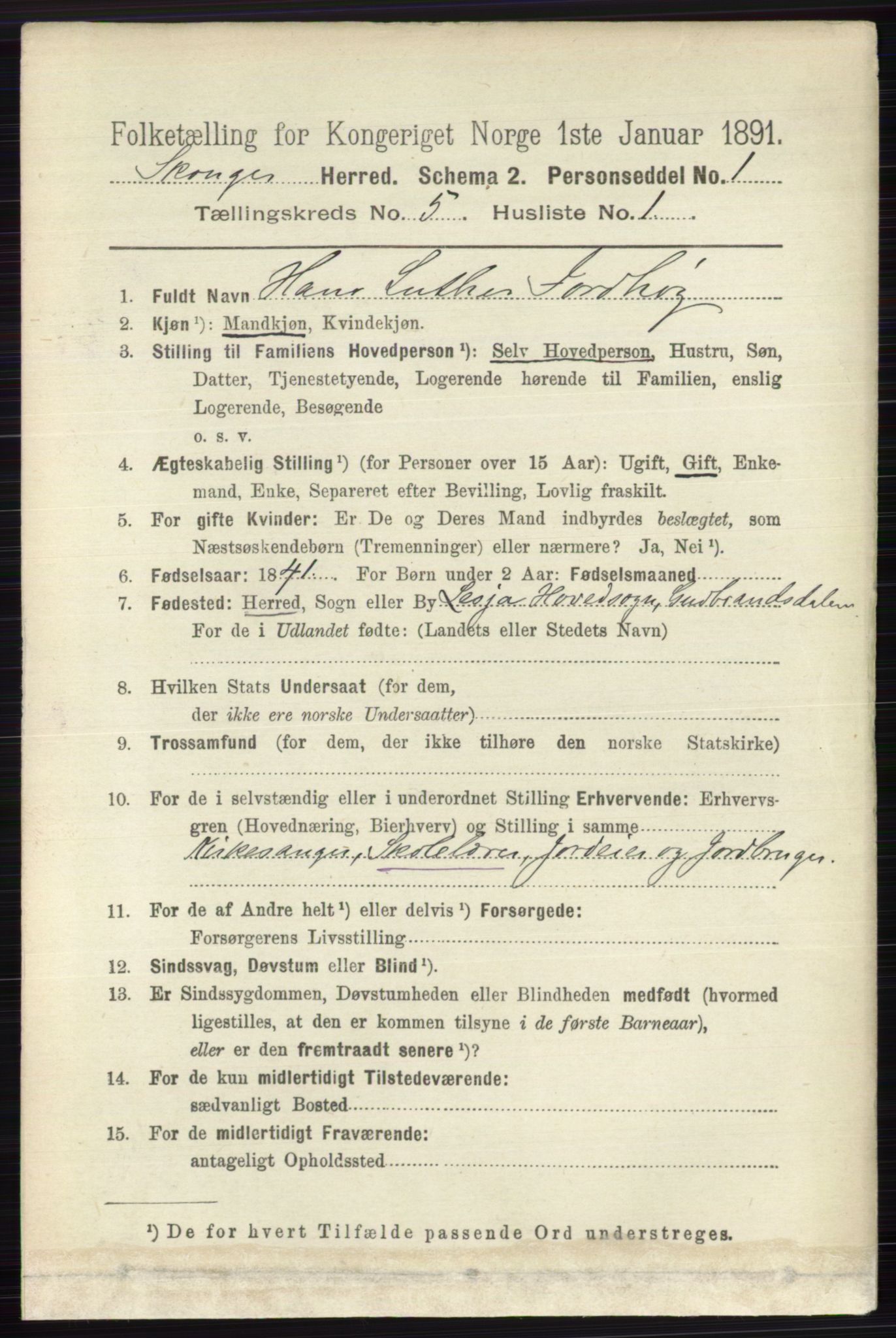 RA, 1891 census for 0712 Skoger, 1891, p. 3109