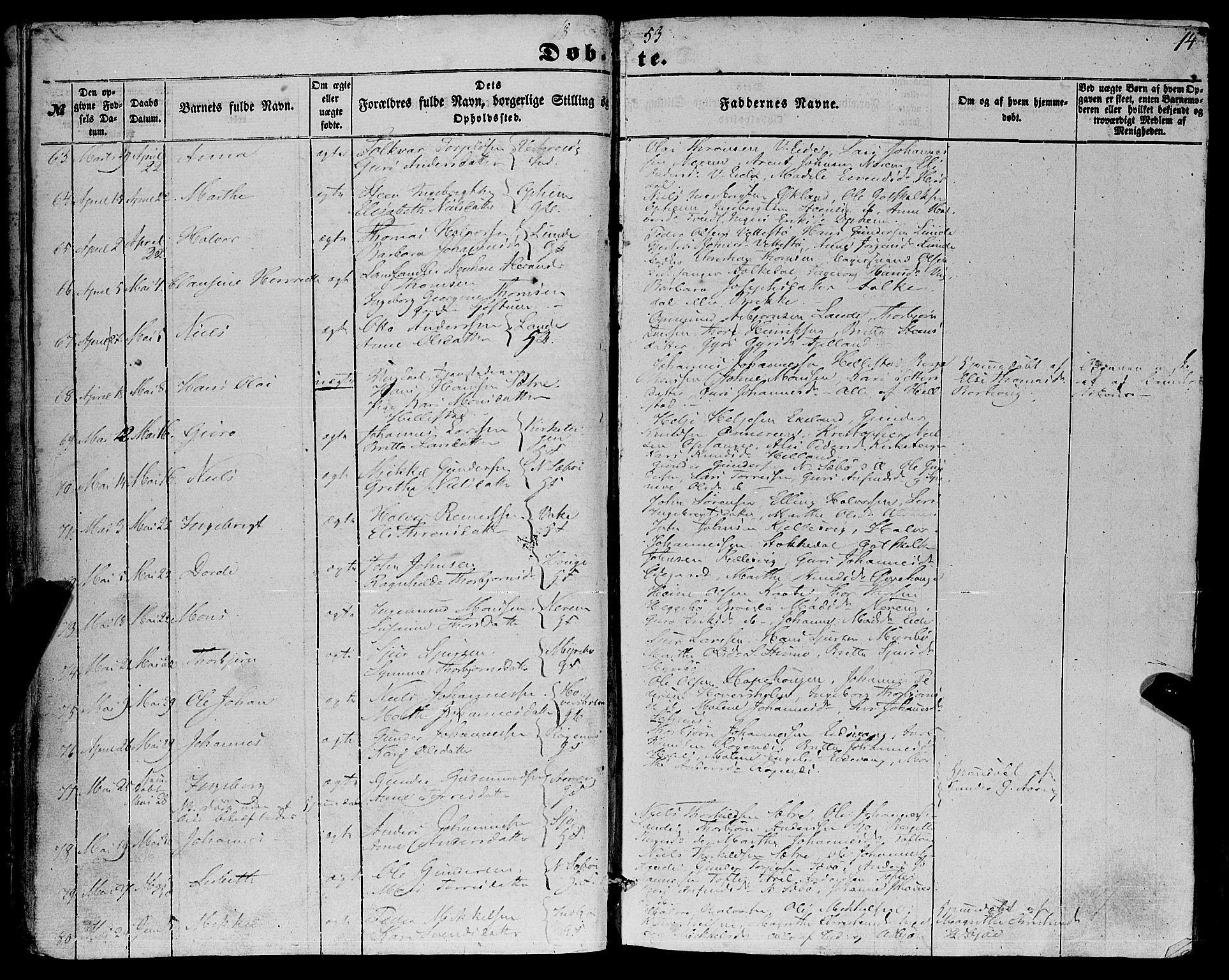 Fjelberg sokneprestembete, AV/SAB-A-75201/H/Haa: Parish register (official) no. A 7, 1851-1867, p. 14