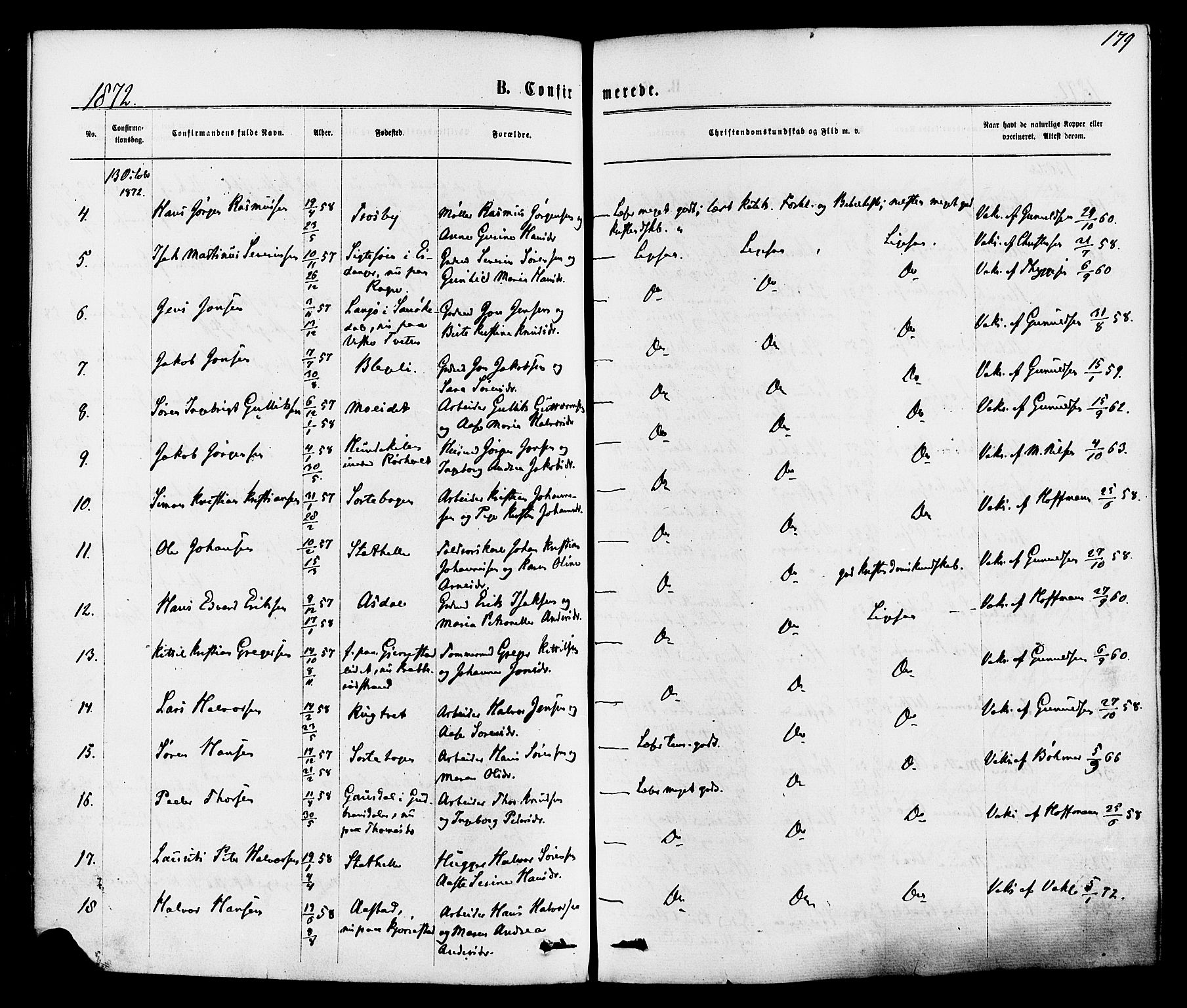 Bamble kirkebøker, AV/SAKO-A-253/F/Fa/L0006: Parish register (official) no. I 6, 1869-1877, p. 179