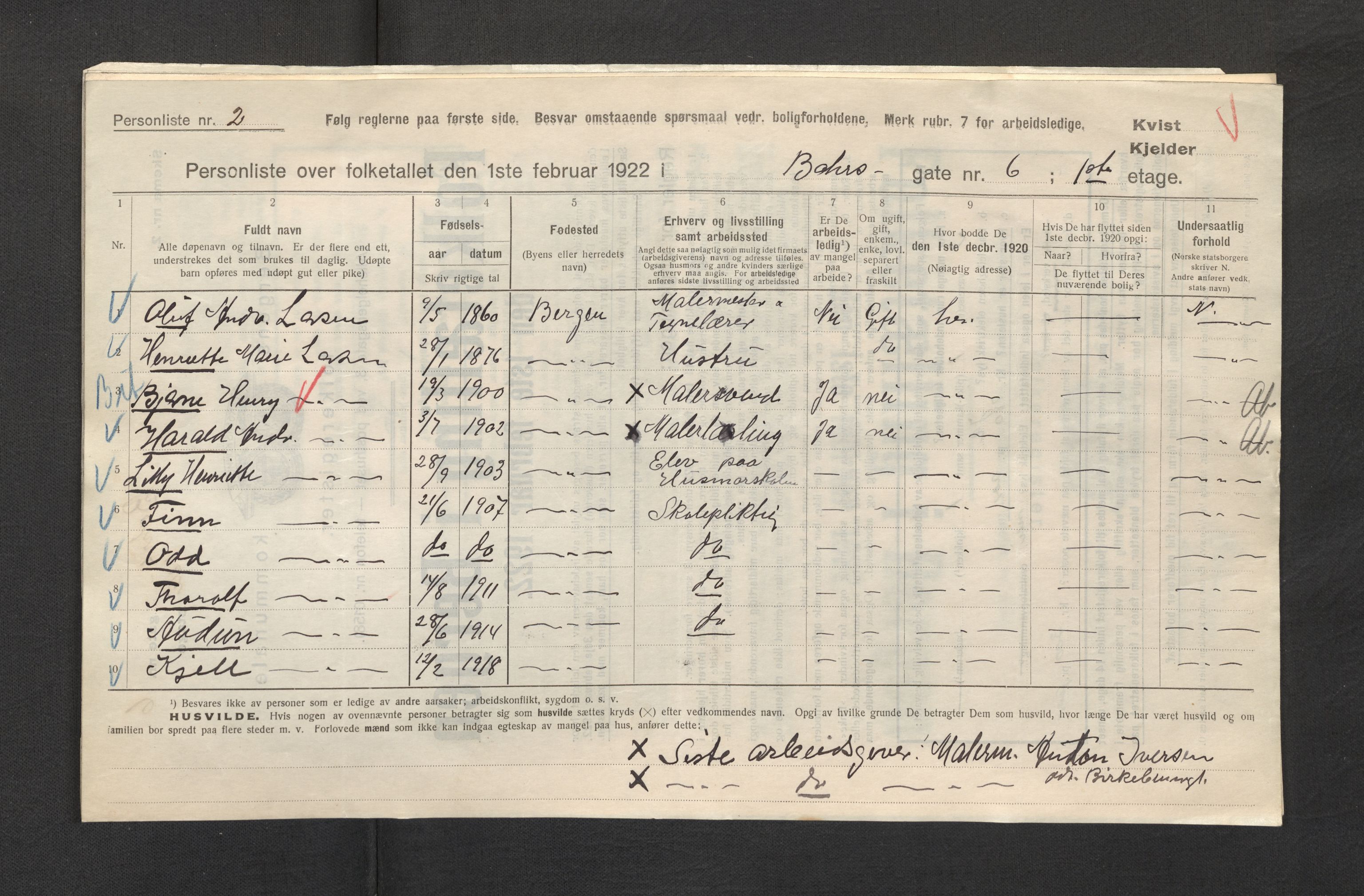 SAB, Municipal Census 1922 for Bergen, 1922, p. 3724