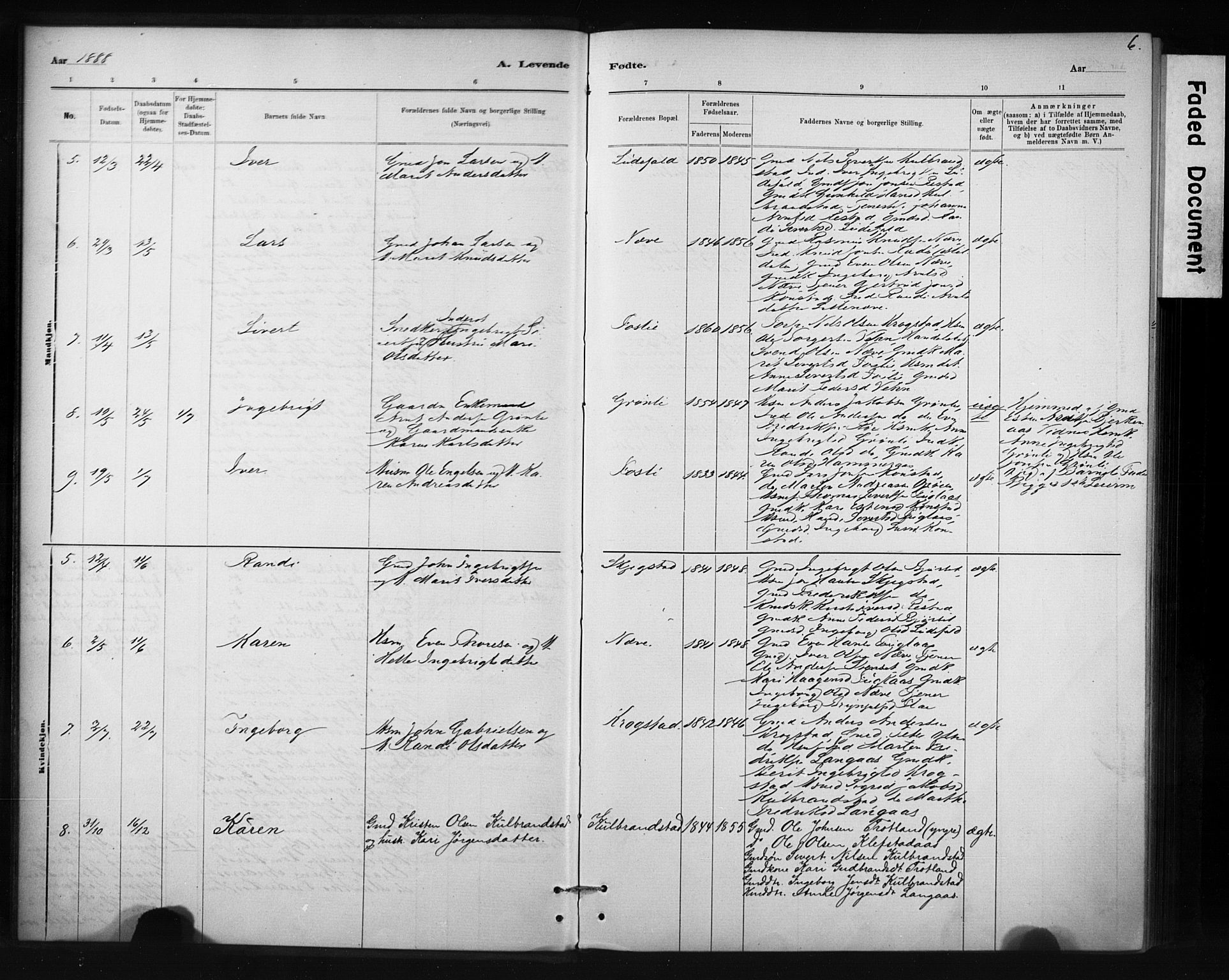 Ministerialprotokoller, klokkerbøker og fødselsregistre - Sør-Trøndelag, AV/SAT-A-1456/694/L1127: Parish register (official) no. 694A01, 1887-1905, p. 6