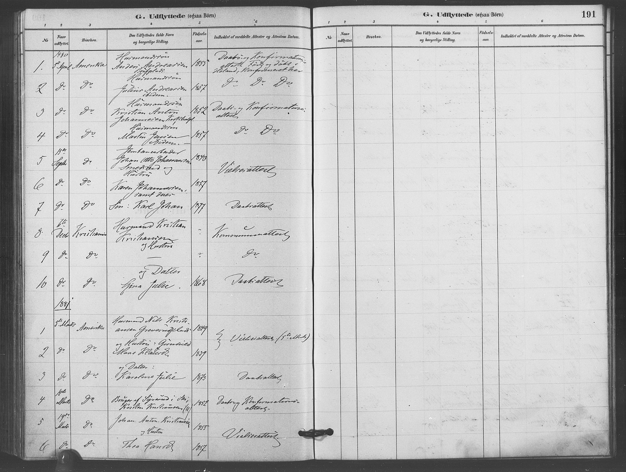 Kråkstad prestekontor Kirkebøker, AV/SAO-A-10125a/F/Fb/L0001: Parish register (official) no. II 1, 1880-1892, p. 191