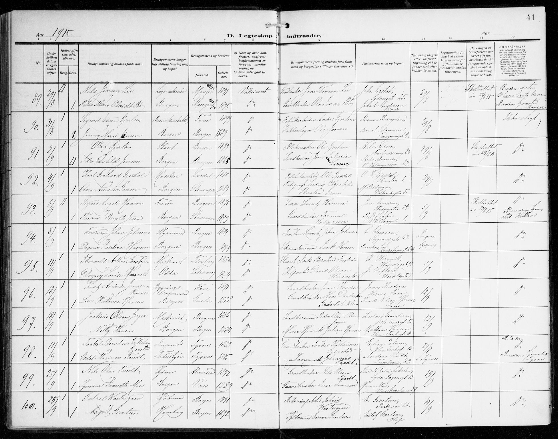 Johanneskirken sokneprestembete, AV/SAB-A-76001/H/Haa/L0013: Parish register (official) no. D 2, 1912-1929, p. 41