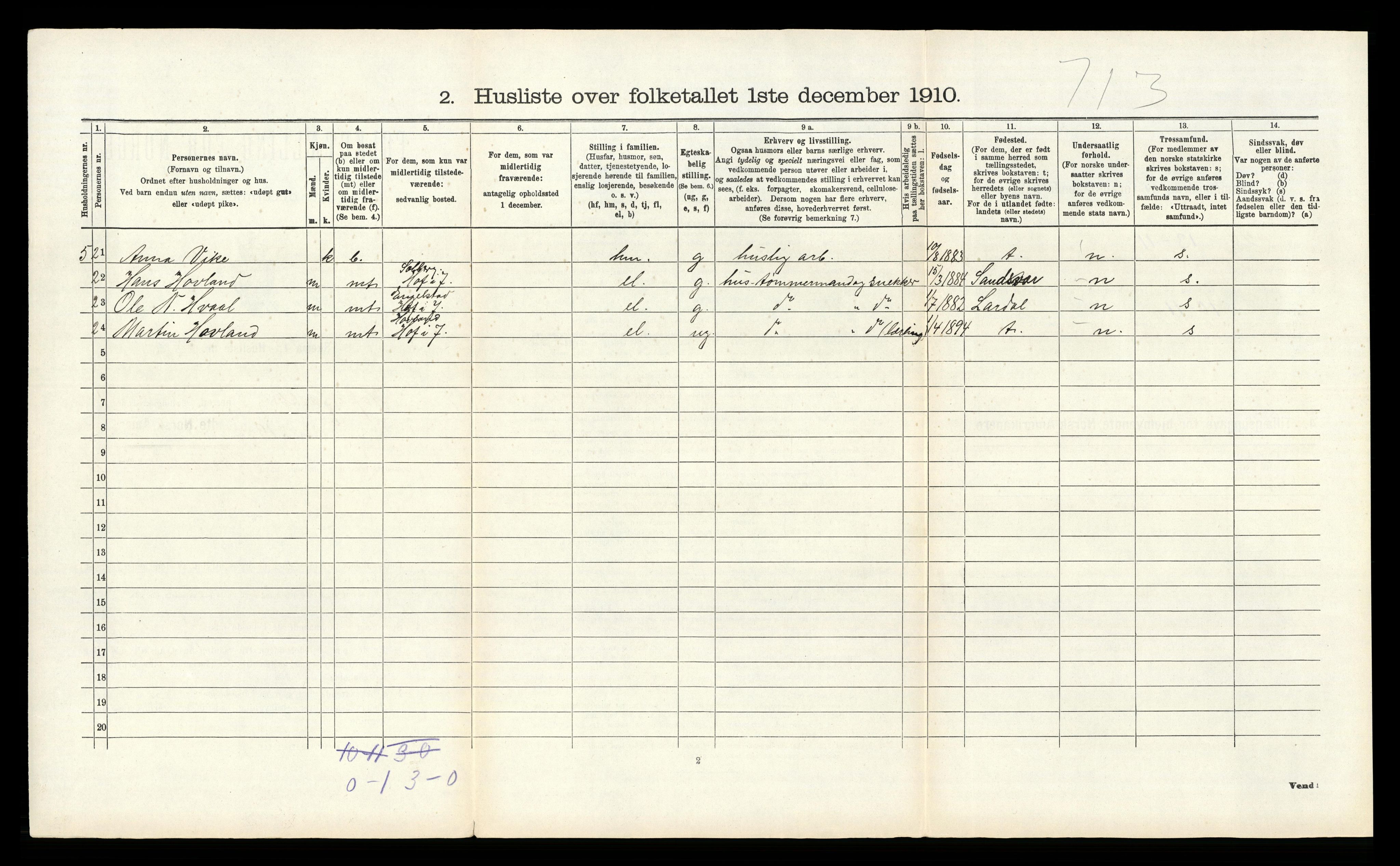 RA, 1910 census for Hof, 1910, p. 227