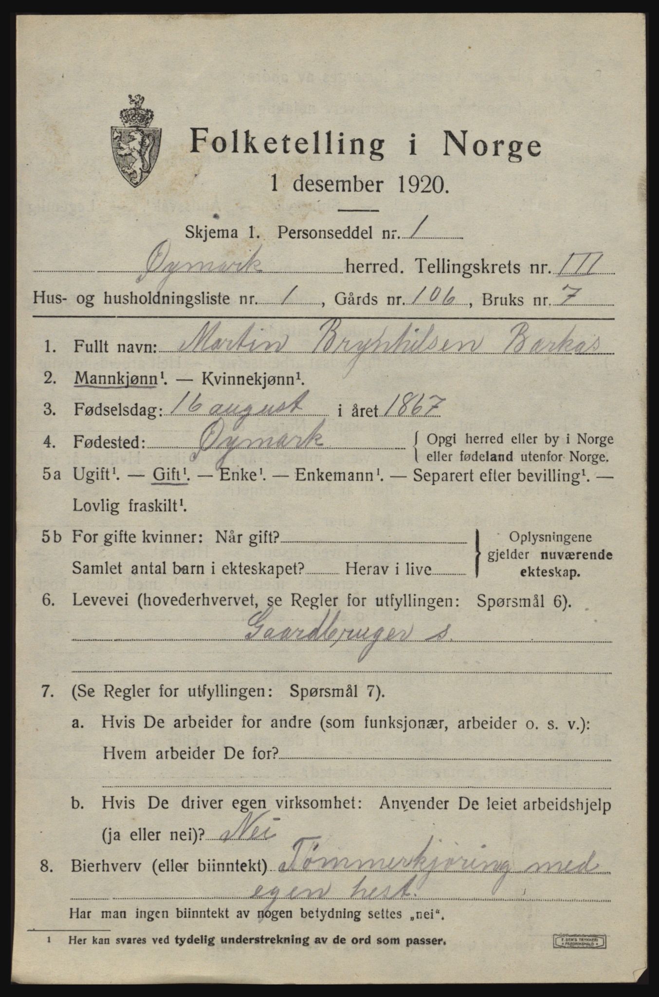 SAO, 1920 census for Øymark, 1920, p. 2497