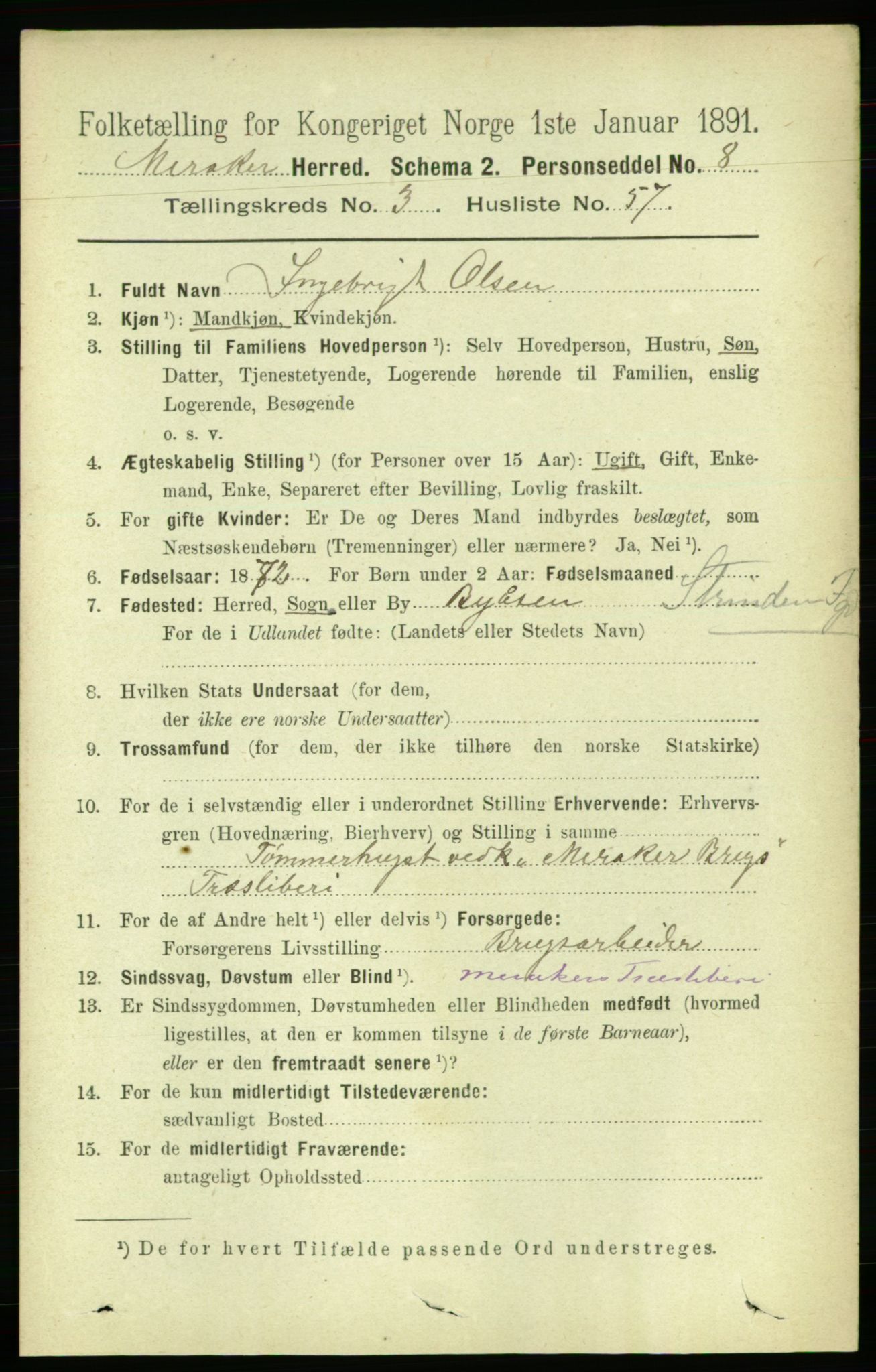 RA, 1891 census for 1711 Meråker, 1891, p. 1560