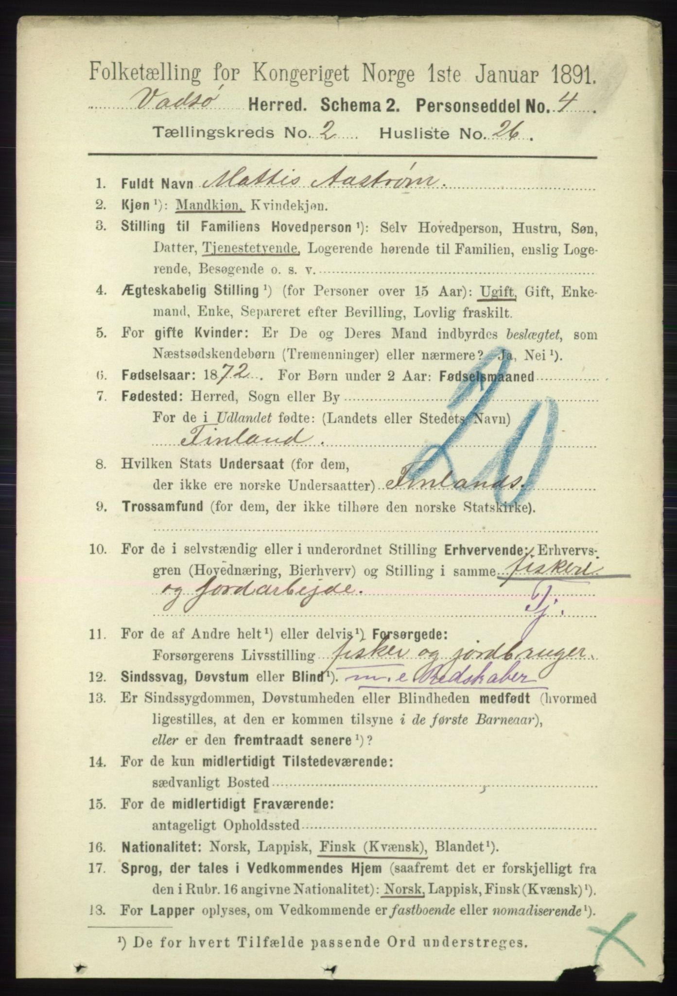 RA, 1891 census for 2029 Vadsø, 1891, p. 613