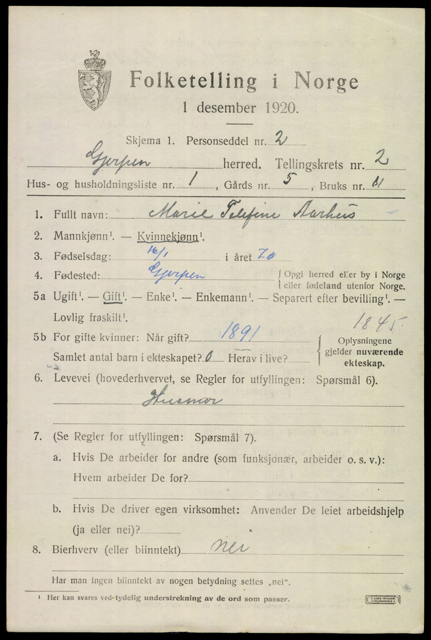 SAKO, 1920 census for Gjerpen, 1920, p. 4086