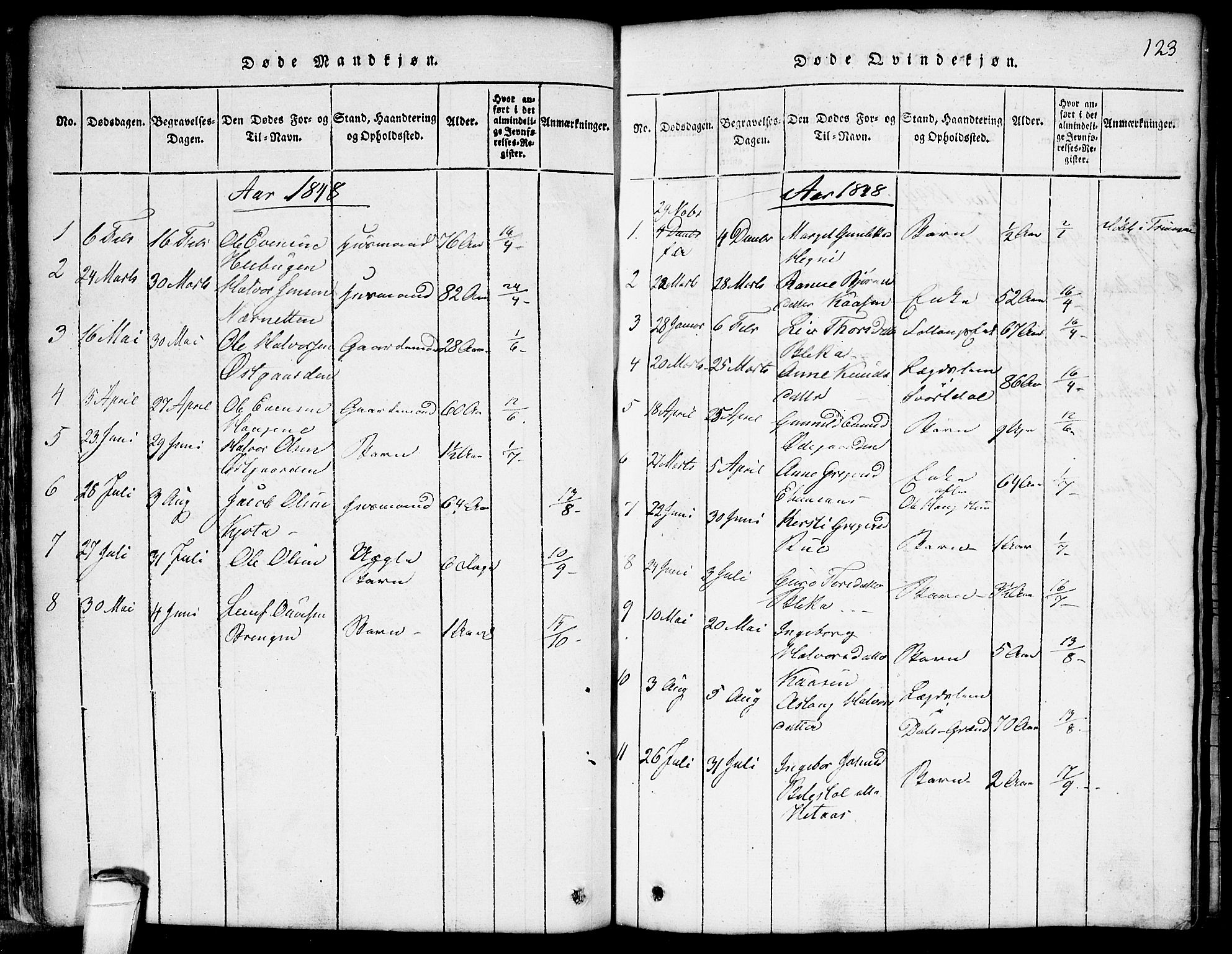 Seljord kirkebøker, SAKO/A-20/G/Gb/L0002: Parish register (copy) no. II 2, 1815-1854, p. 123