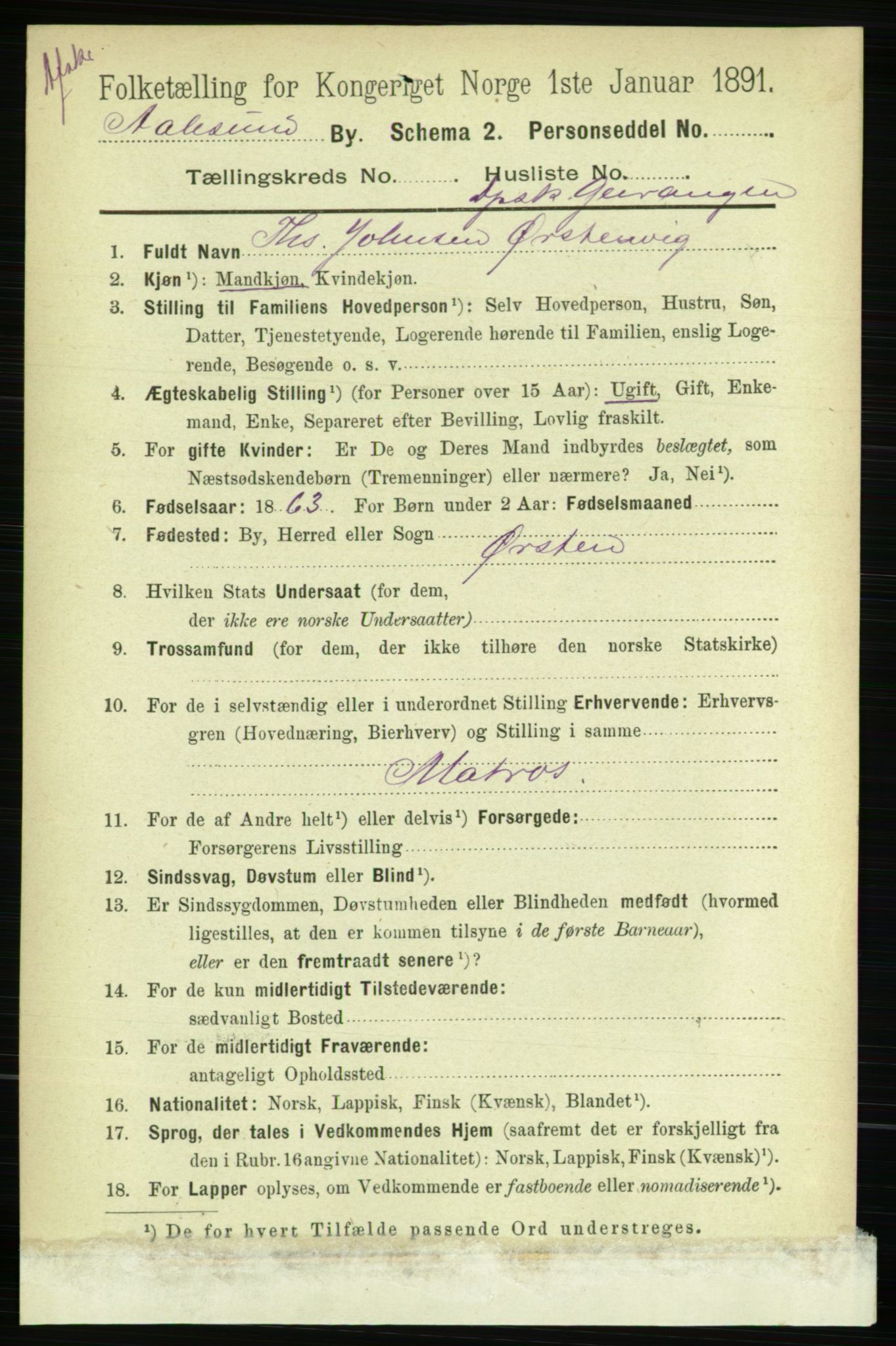 RA, 1891 census for 1501 Ålesund, 1891, p. 9887