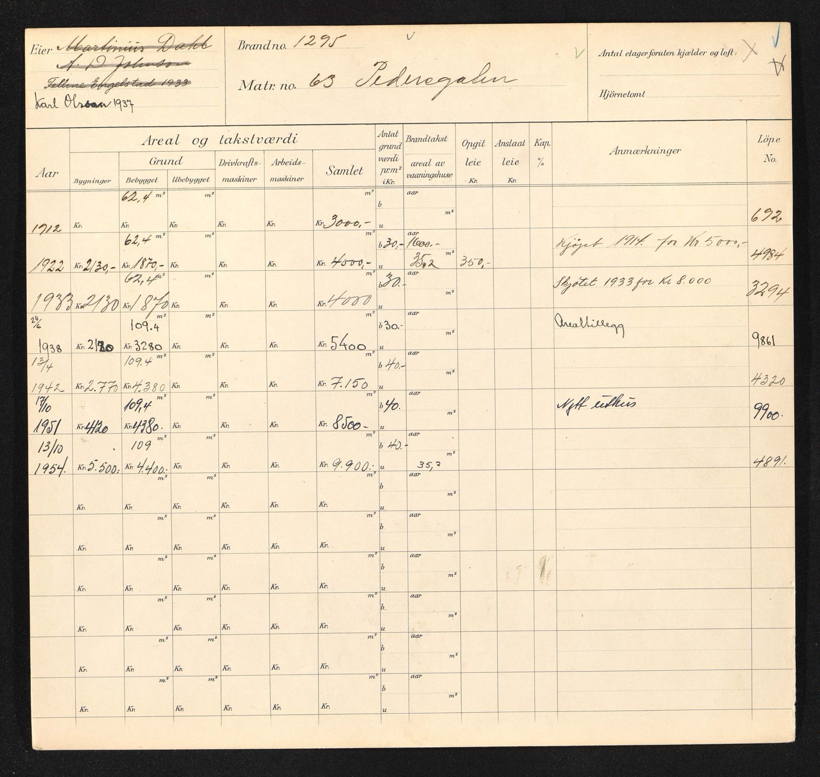 Stavanger kommune. Skattetakstvesenet, BYST/A-0440/F/Fa/Faa/L0036/0002: Skattetakstkort / Pedersgata 63 - 108