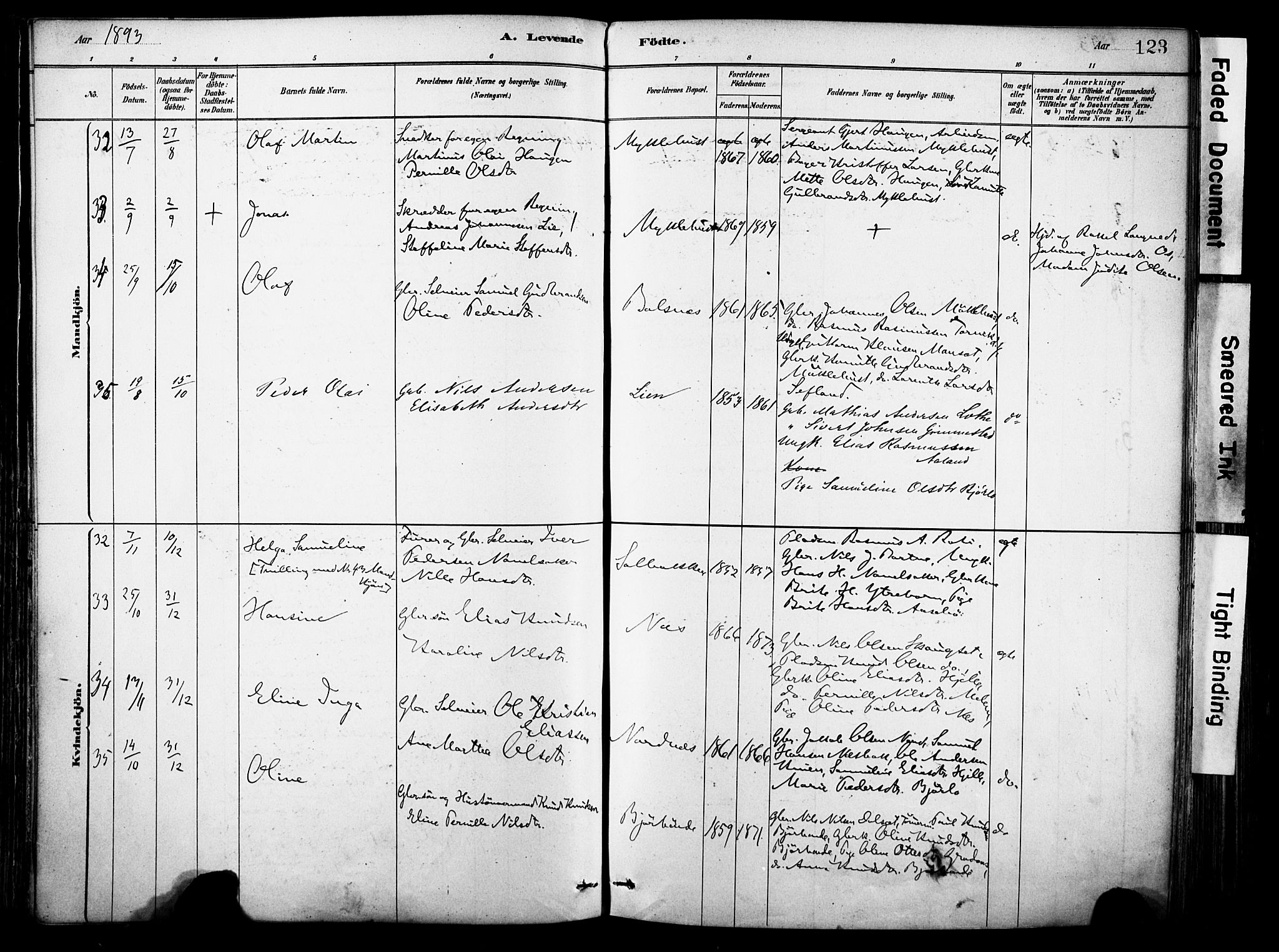 Eid sokneprestembete, AV/SAB-A-82301/H/Haa/Haab/L0001: Parish register (official) no. B 1, 1879-1906, p. 123