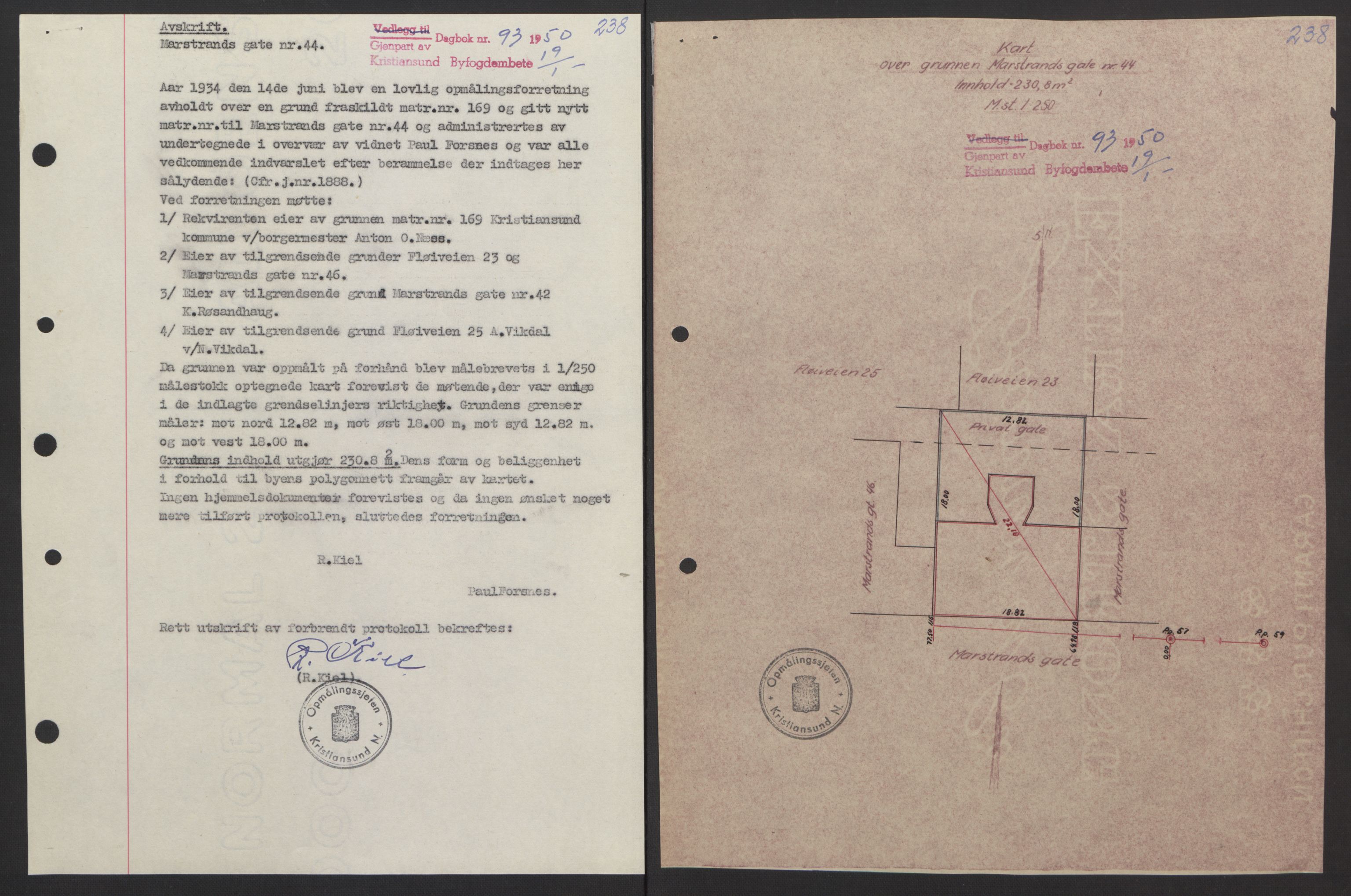 Kristiansund byfogd, AV/SAT-A-4587/A/27: Mortgage book no. 42, 1947-1950, Diary no: : 93/1950