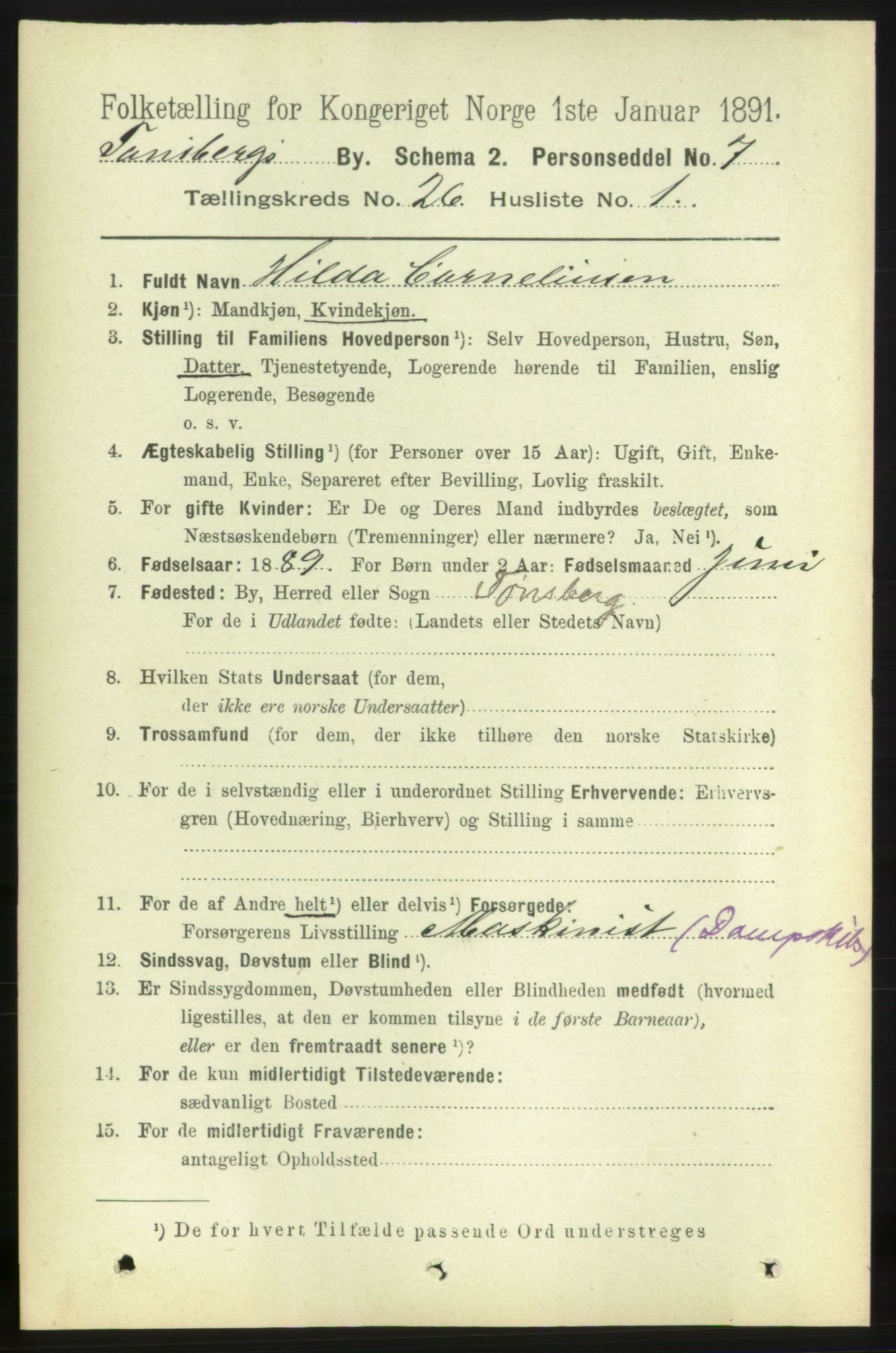 RA, 1891 census for 0705 Tønsberg, 1891, p. 6652