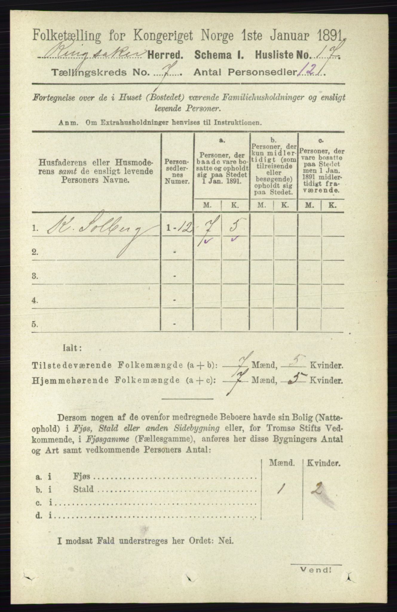 RA, 1891 census for 0412 Ringsaker, 1891, p. 3807