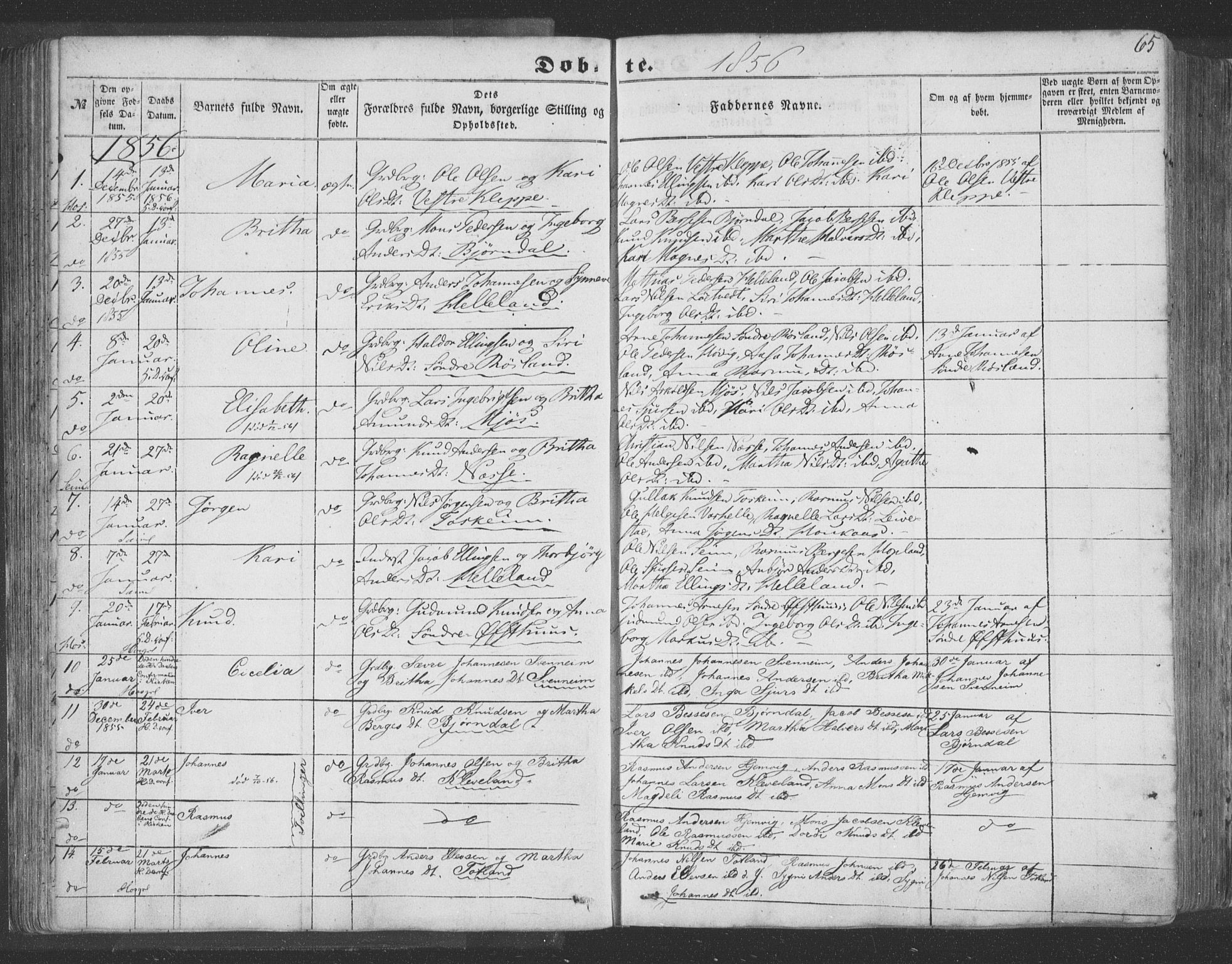 Hosanger sokneprestembete, AV/SAB-A-75801/H/Haa: Parish register (official) no. A 8, 1849-1863, p. 65