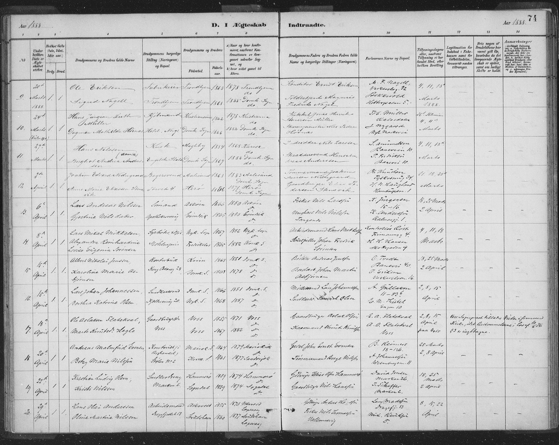 Domkirken sokneprestembete, SAB/A-74801/H/Hab/L0032: Parish register (copy) no. D 4, 1880-1907, p. 74