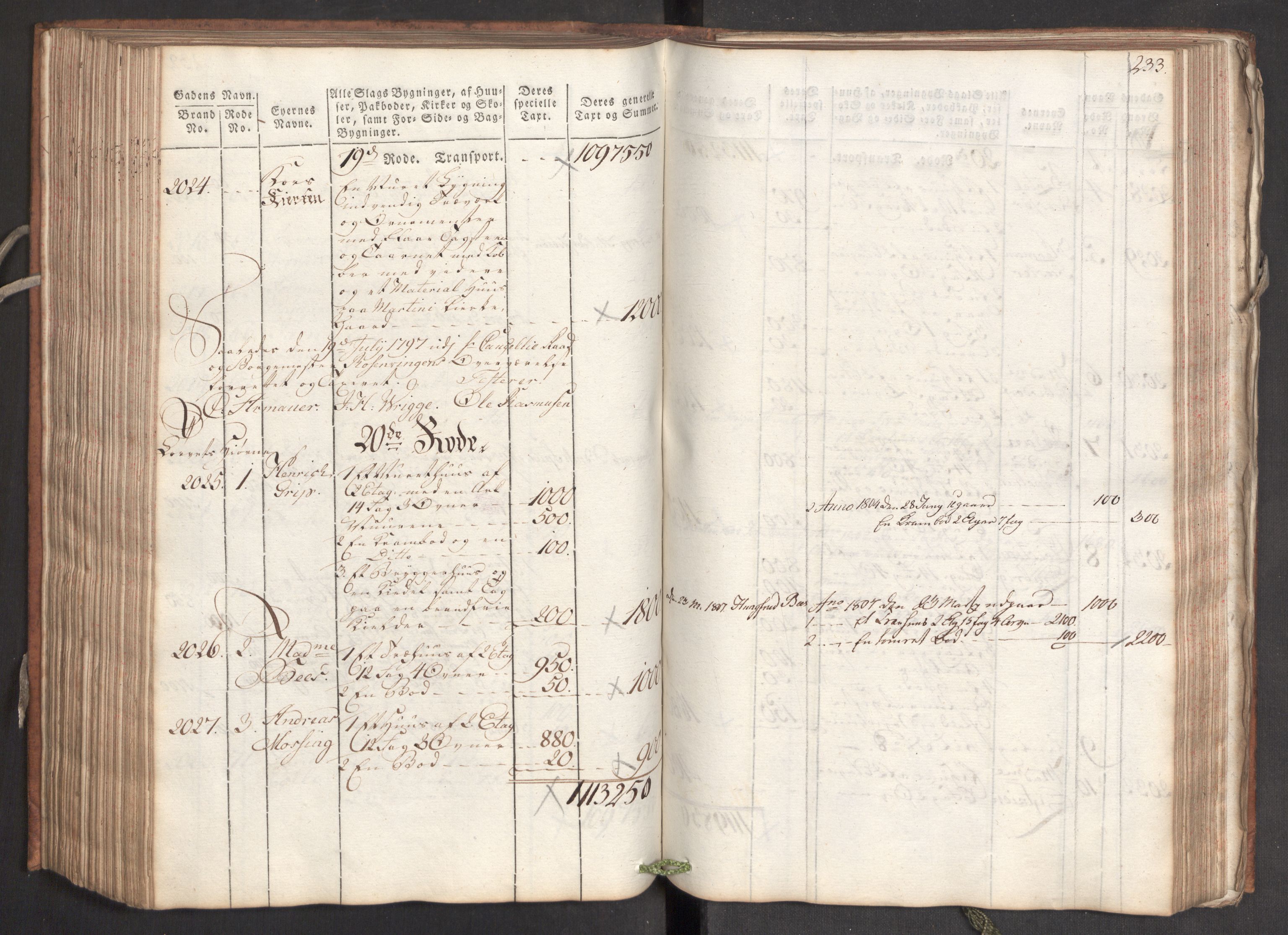 Kommersekollegiet, Brannforsikringskontoret 1767-1814, RA/EA-5458/F/Fa/L0006/0001: Bergen / Branntakstprotokoll, 1797, p. 233